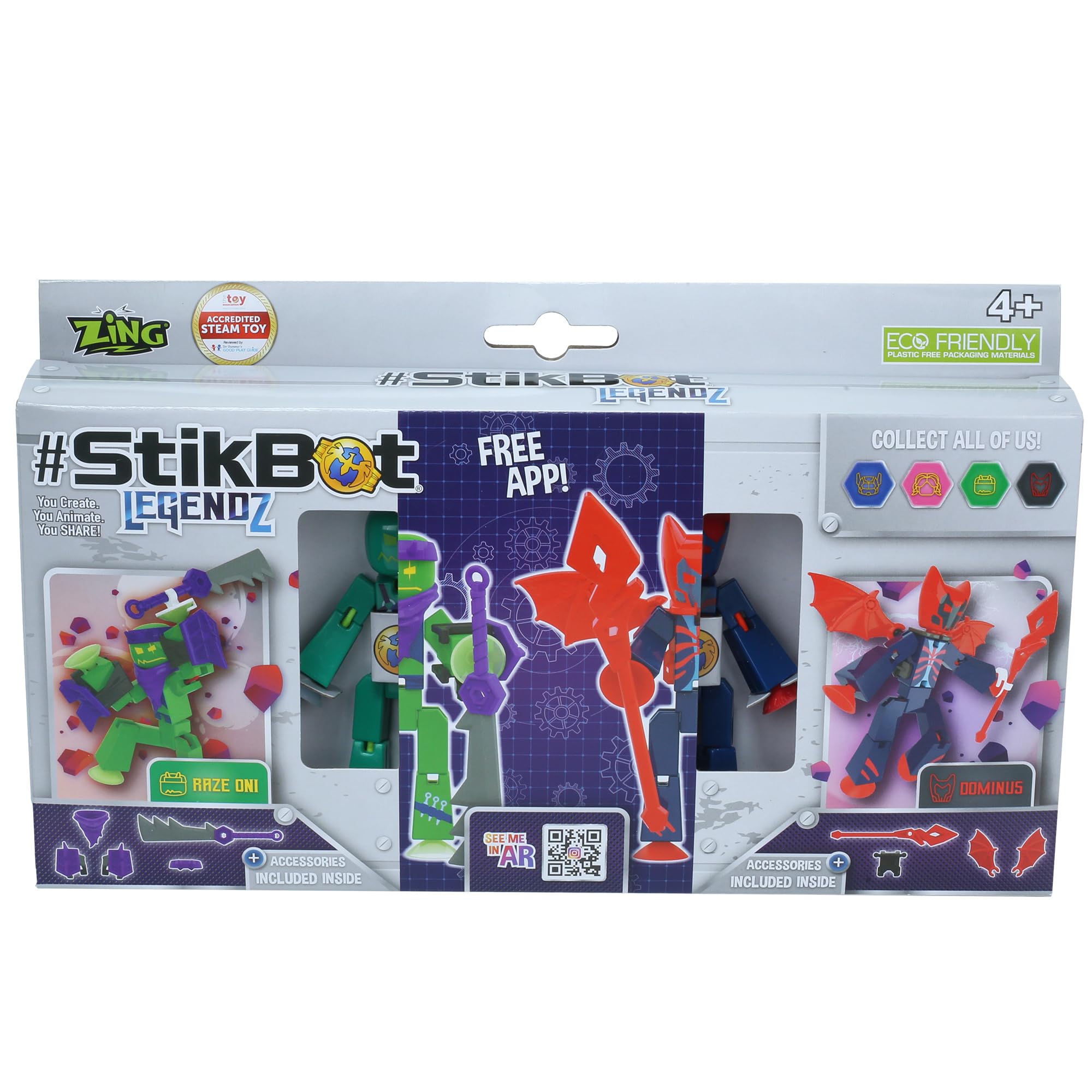 Zing StikBot Legendz 2pk Dominus & Raze Oni - Augmented Reality Action Figures for Kids 4+