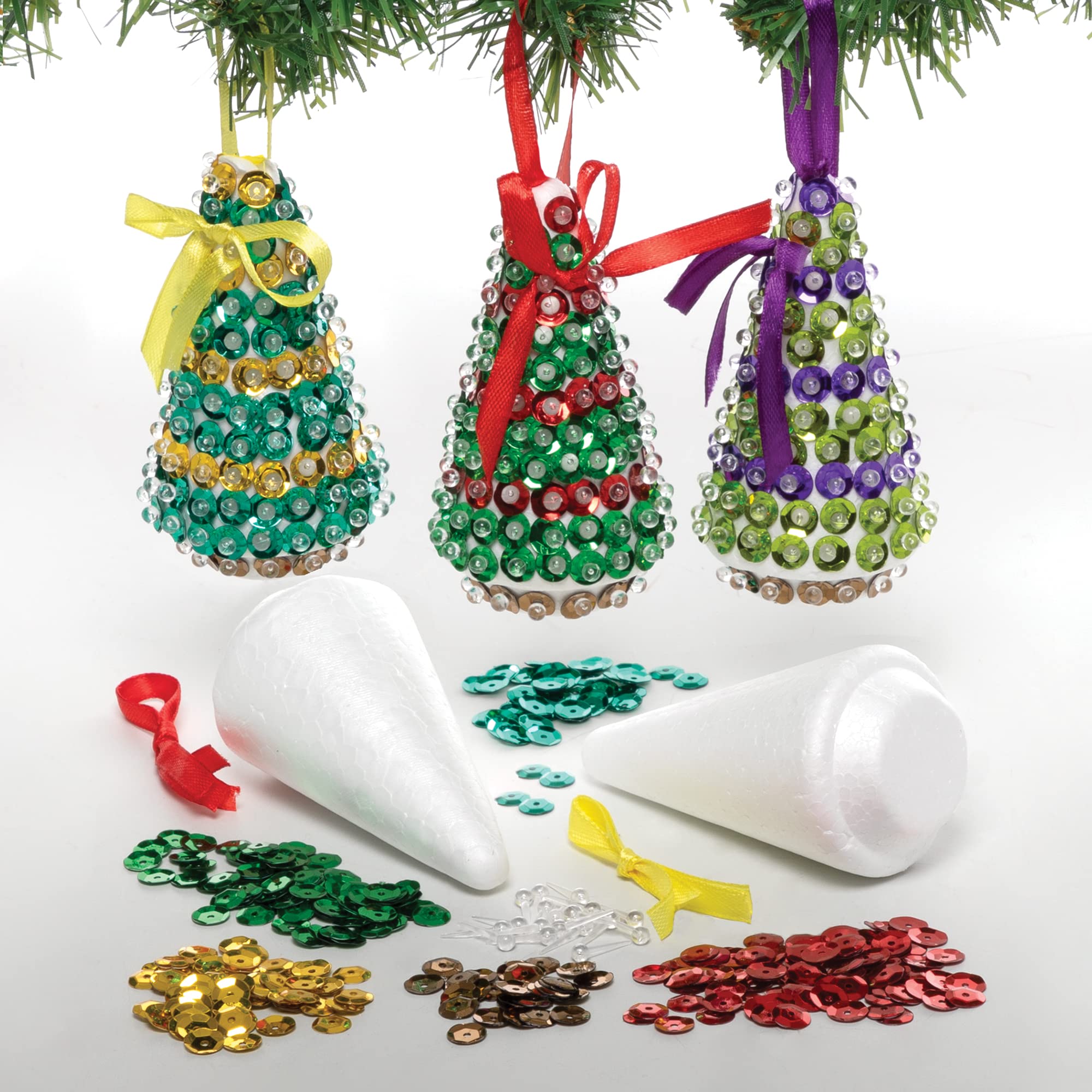 Baker Ross Christmas Tree Sequin Decoration Kits – Pack of 3, Make Your Own Craft Activity