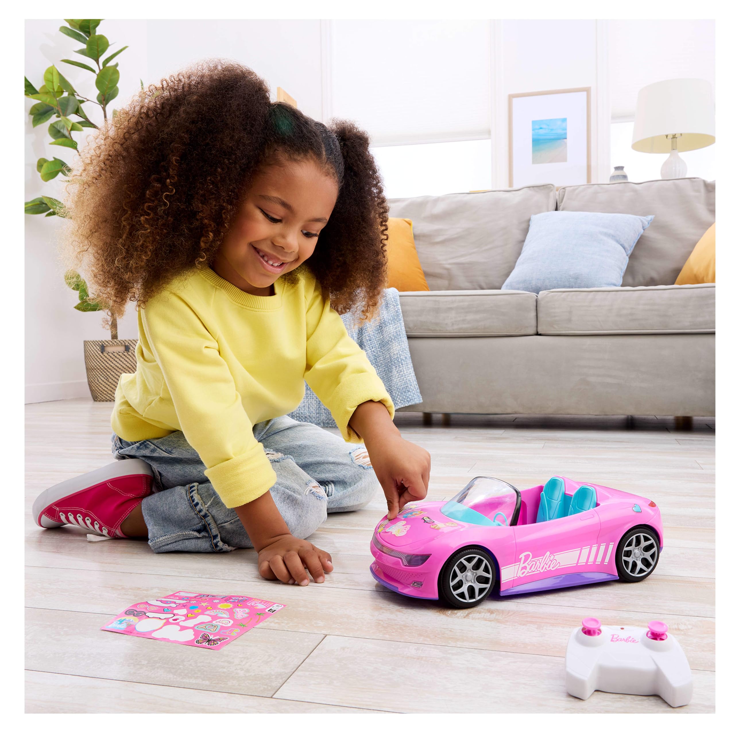 Hot Wheels RC Barbie Convertible Toy Car - Remote-Controlled Pink Vehicle for 2 Barbie Dolls 4