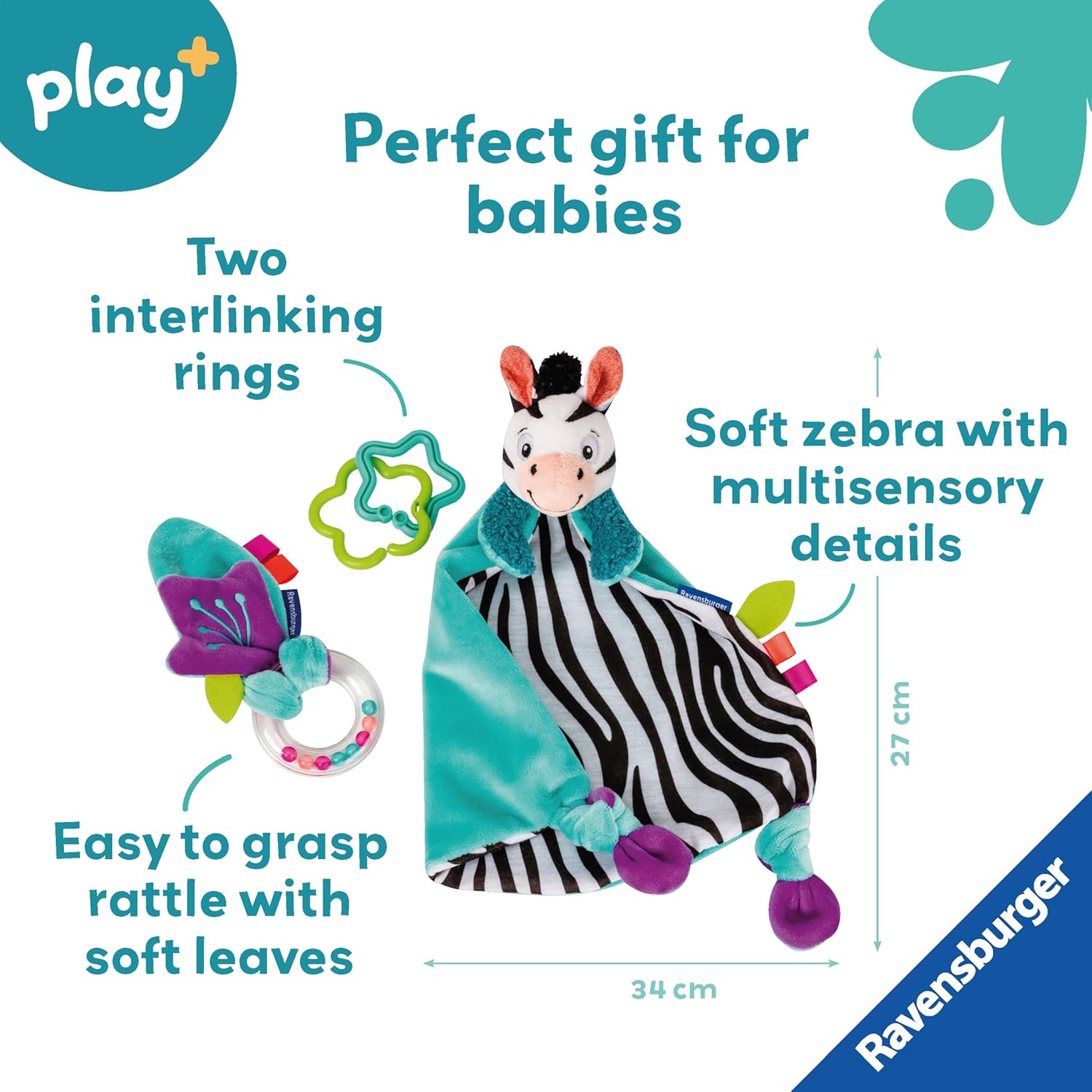 Ravensburger Play+ My First Snuggle Friend Zebra - Baby Toy Set for 0 Months Up 3