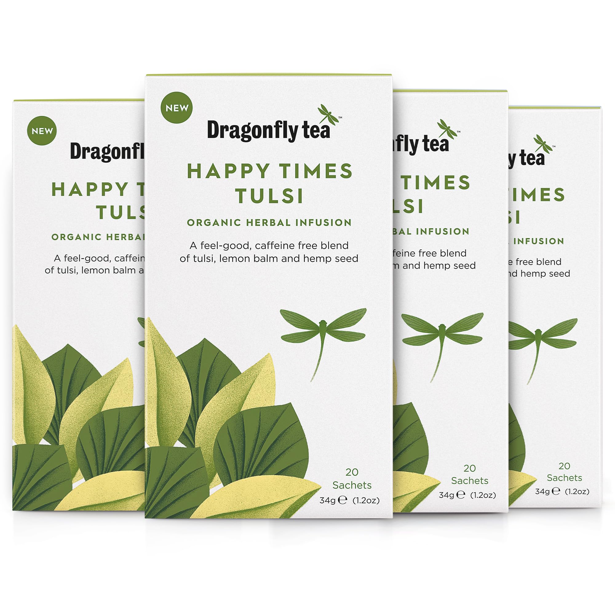 DRAGONFLY Happy Times Organic Tulsi Tea - Uplifting Blend | 80 Compostable Bags (4 Pack) 1