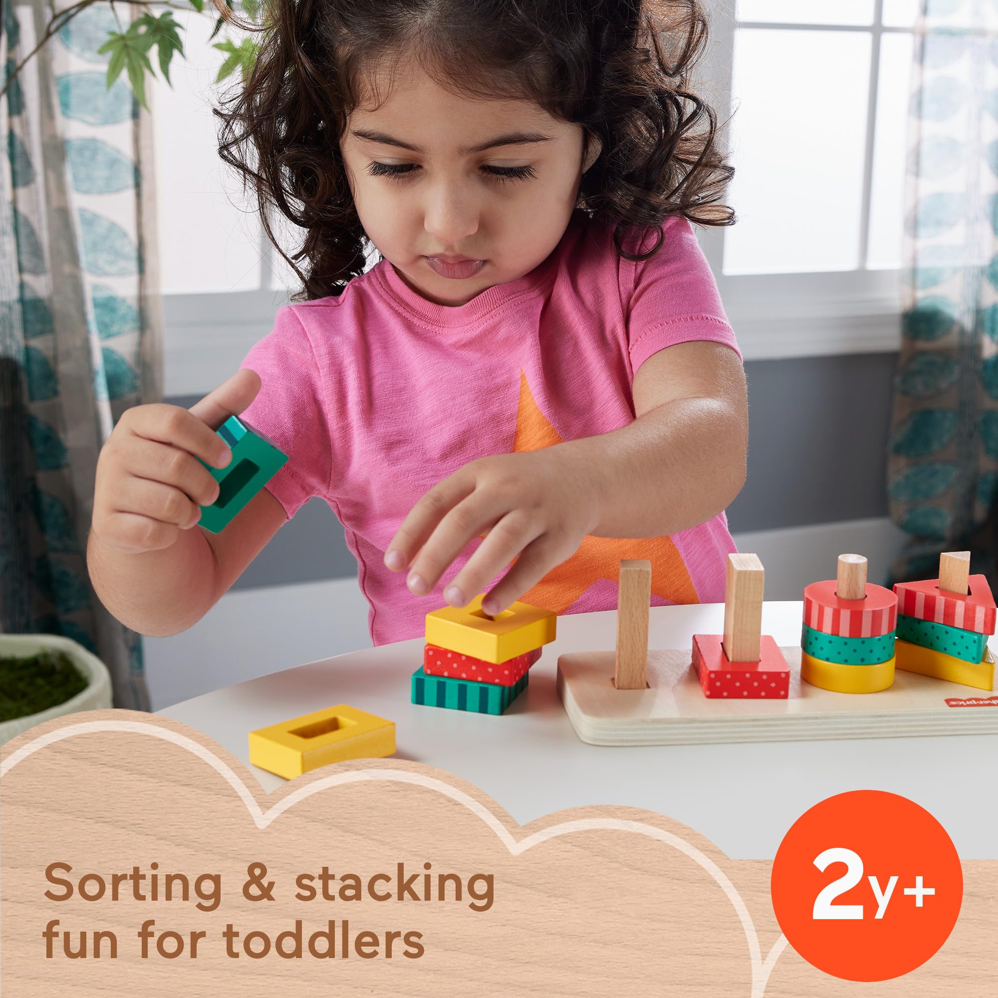 Fisher-Price Wooden Shape Stacker - Montessori-Style Sorting & Stacking Toy for Toddlers 2+ 7