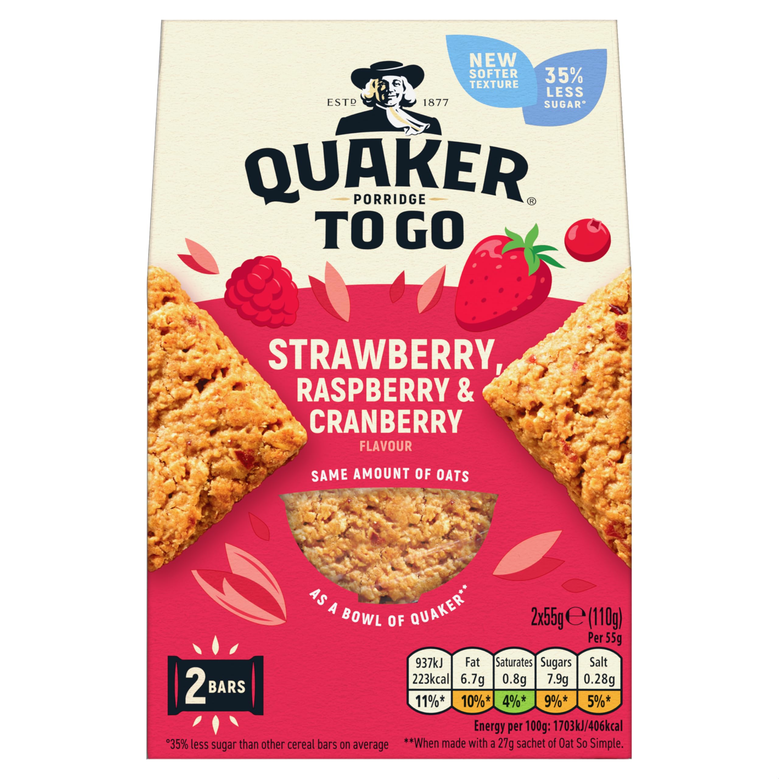 Quaker - Mixed Berries Porridge To Go Breakfast Bars 2x55 g 5