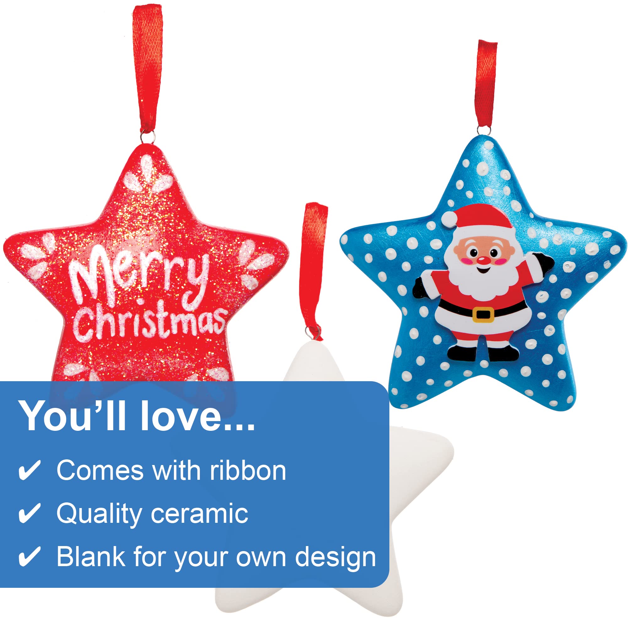 Baker Ross FC109 Christmas Star Ceramic Baubles - Pack of 4, Make Your Own Craft Kit 5