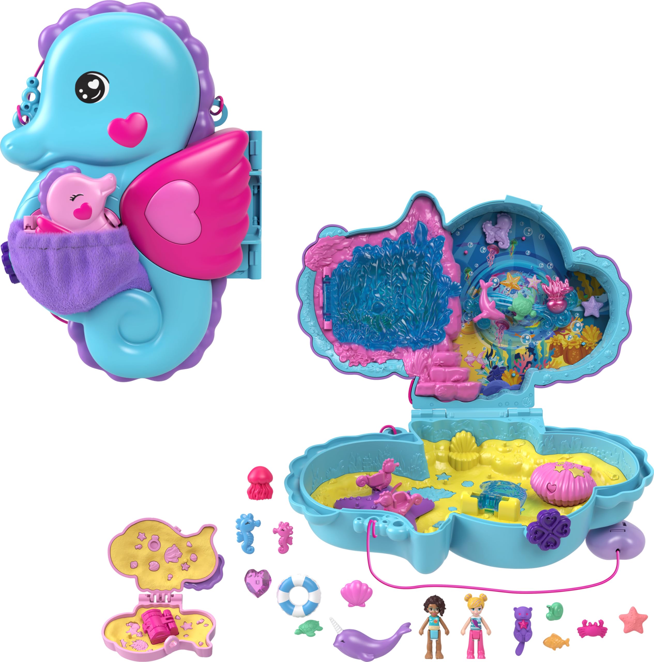 Polly Pocket 2-in-1 Daddy & Me Seahorse Playset with Dolls, Pets & 13 Accessories - Ages 4+ 7