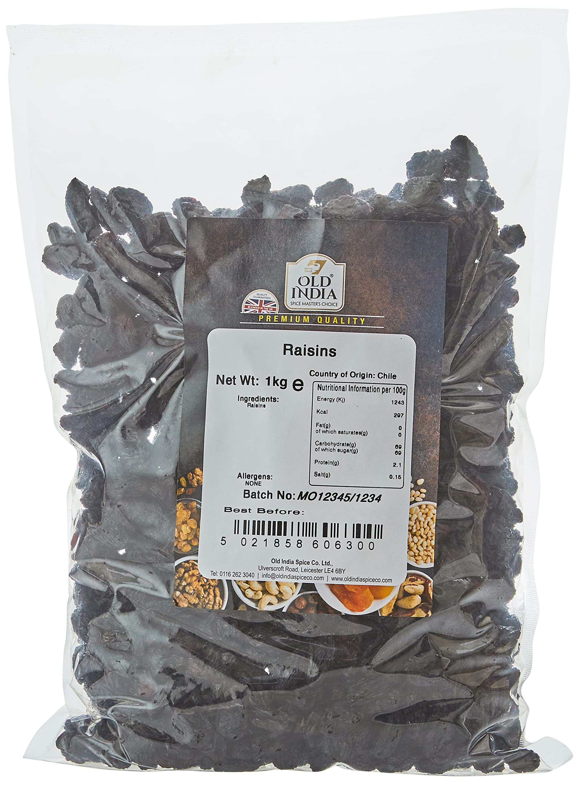Old India Raisins 1kg - Natural, Additive-Free Dried Fruit in Heat-Sealed Packaging