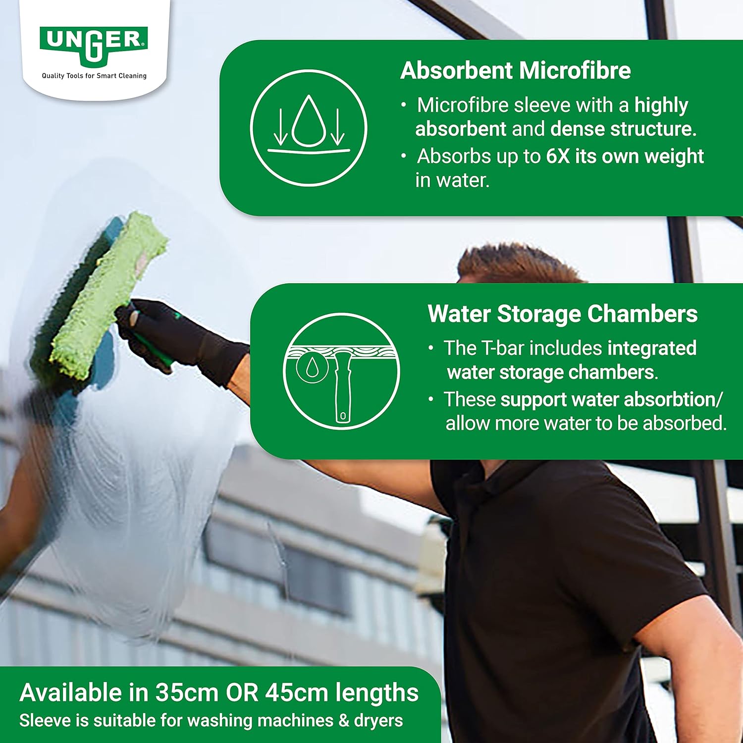 Unger MicroStrip 79020 Window Washer 35 cm Microfibre Cover with Dirt Pad 8