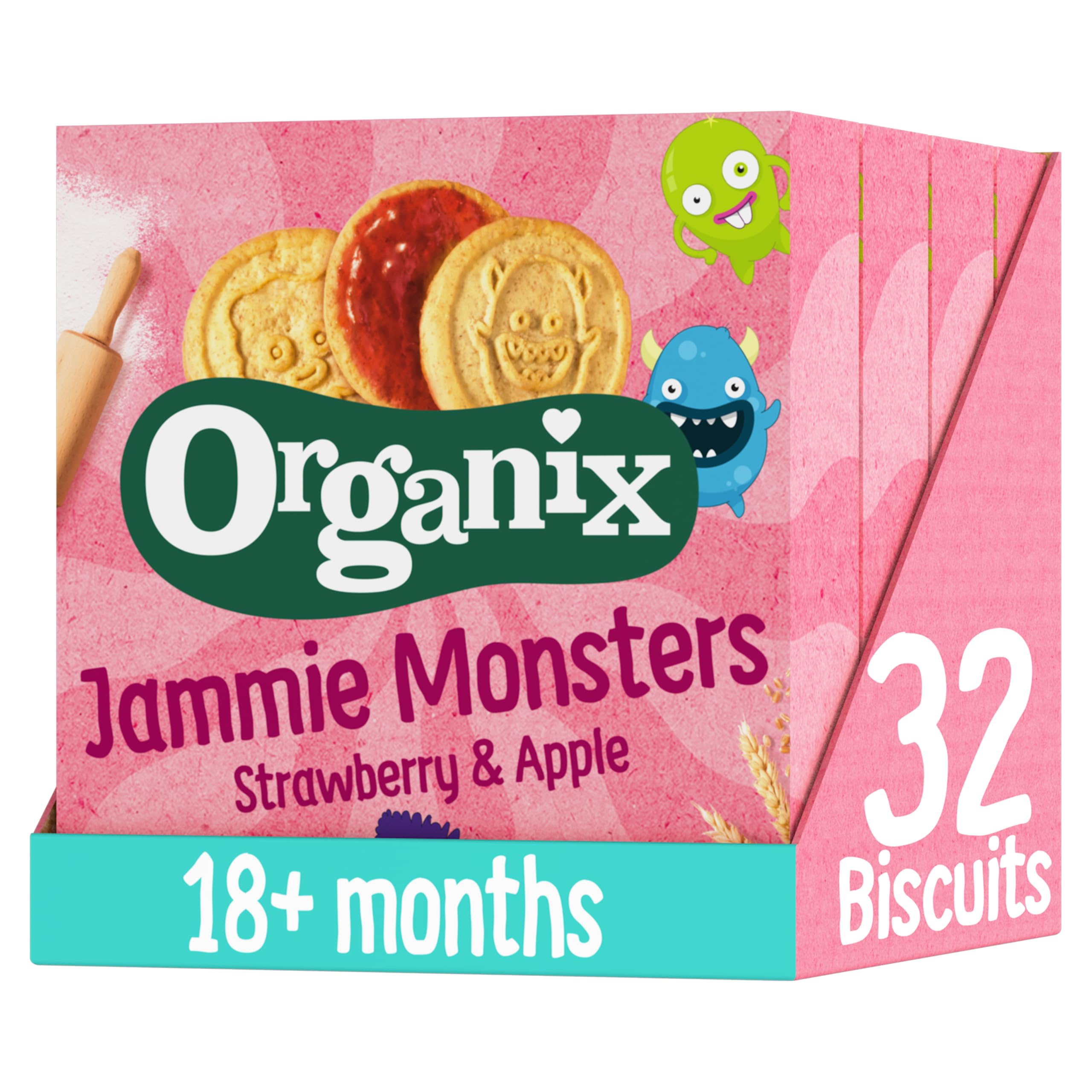Organix Jammie Monsters Organic Strawberry & Apple Biscuits - Pack of 4 (8x8g)