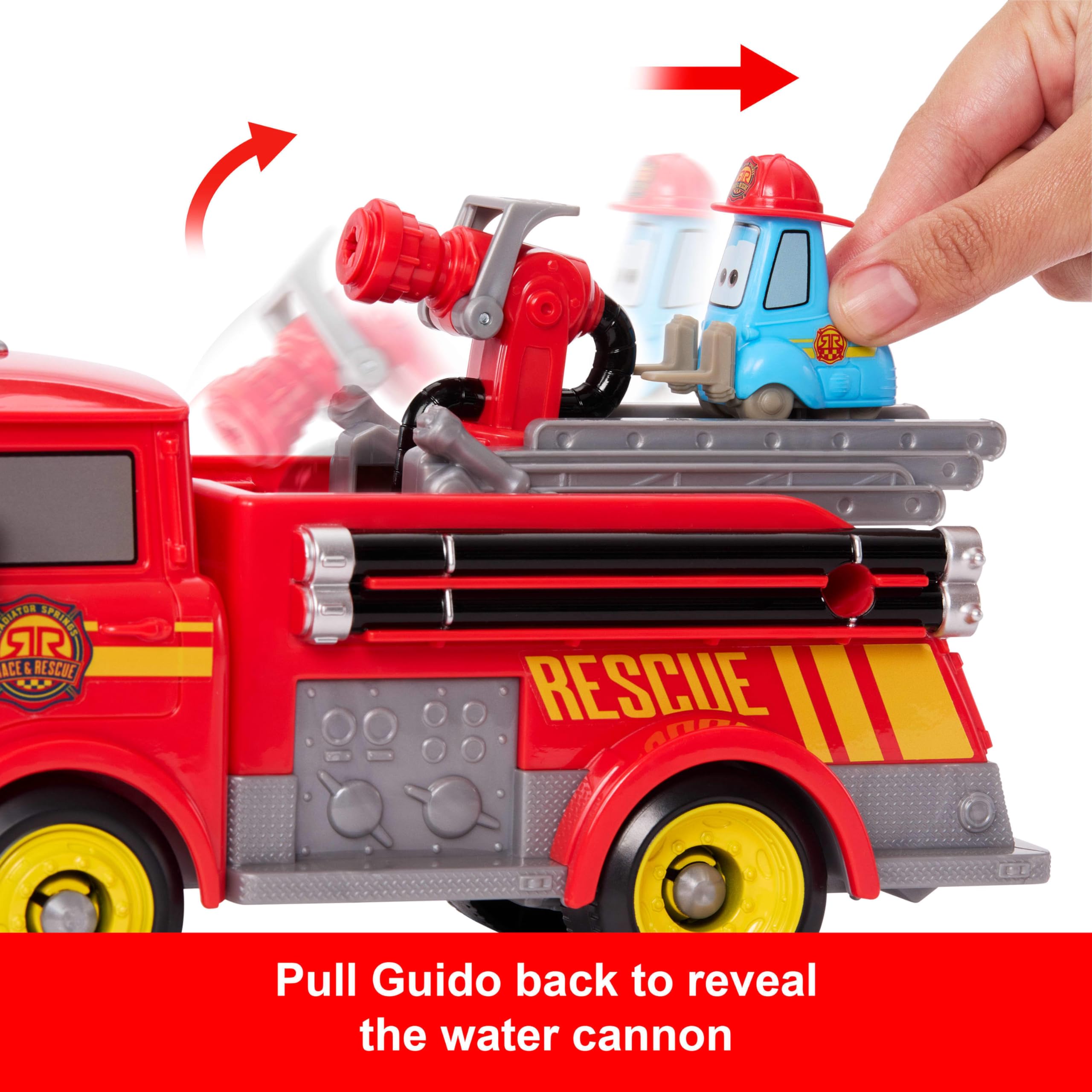 Mattel Disney and Pixar Cars Radiator Springs Race & Rescue Firetruck Playset - Red & Guido 5