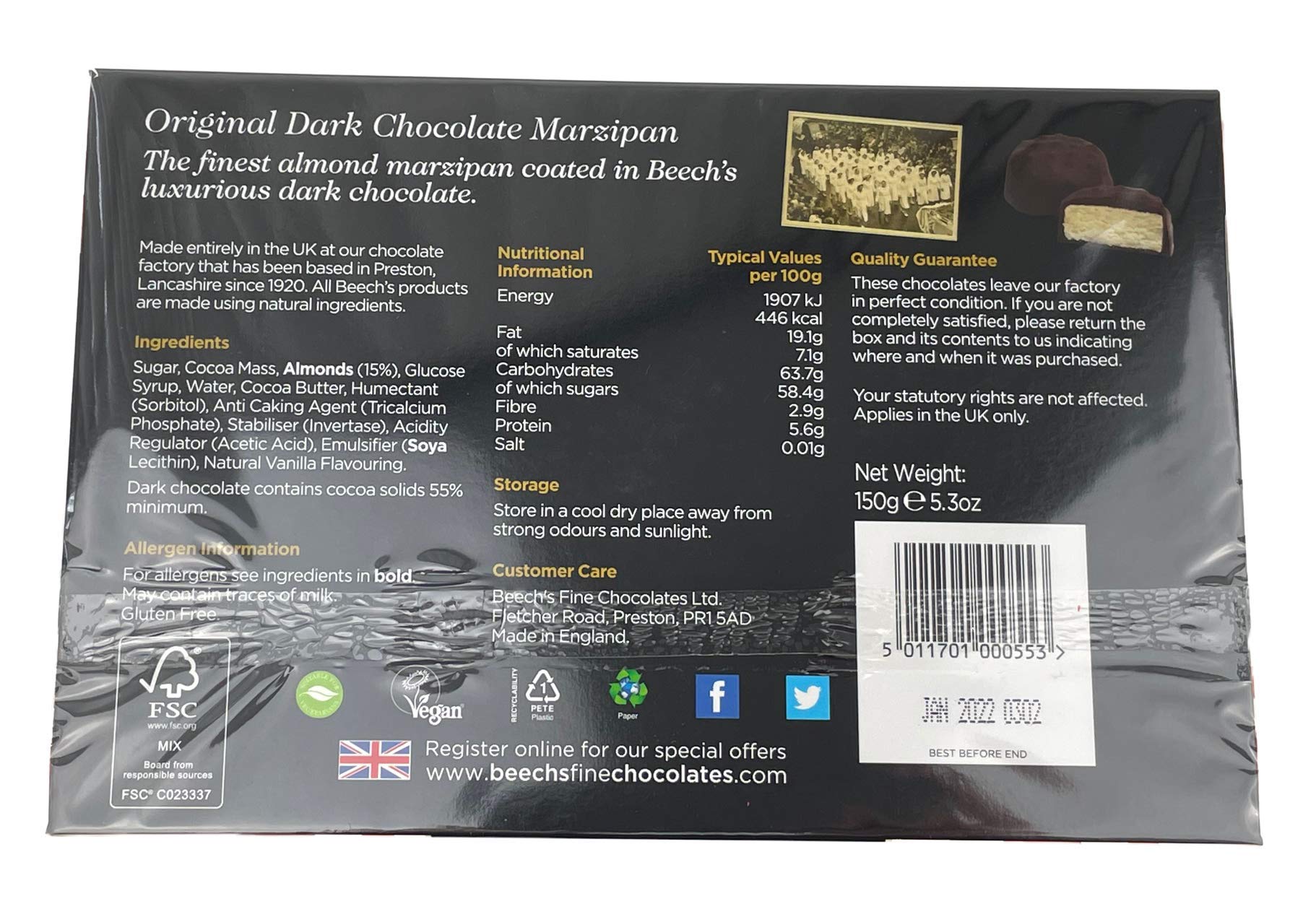 Beech's Dark Chocolate Marzipan, 150g - Smooth Almond Marzipan Covered in Rich Dark Chocolate 5