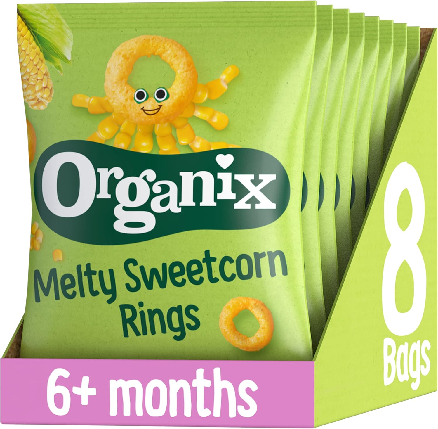 Organix Melty Sweetcorn Rings Organic Baby Finger Food Snack 20g (Pack of 8)