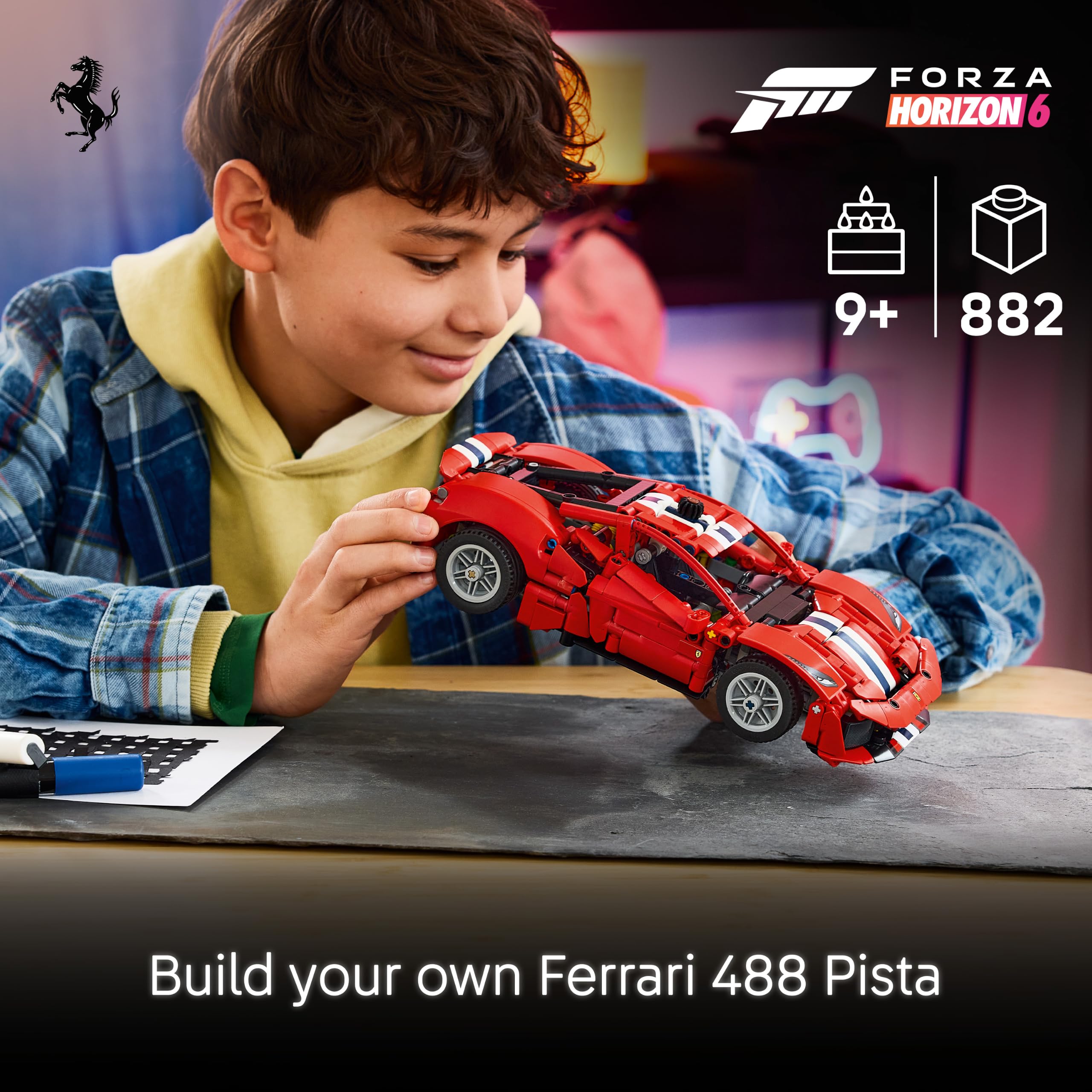 LEGO Technic Ferrari 488 PISTA Car Building Set - V8 Engine, Steering, Opening Doors | Ages 9+