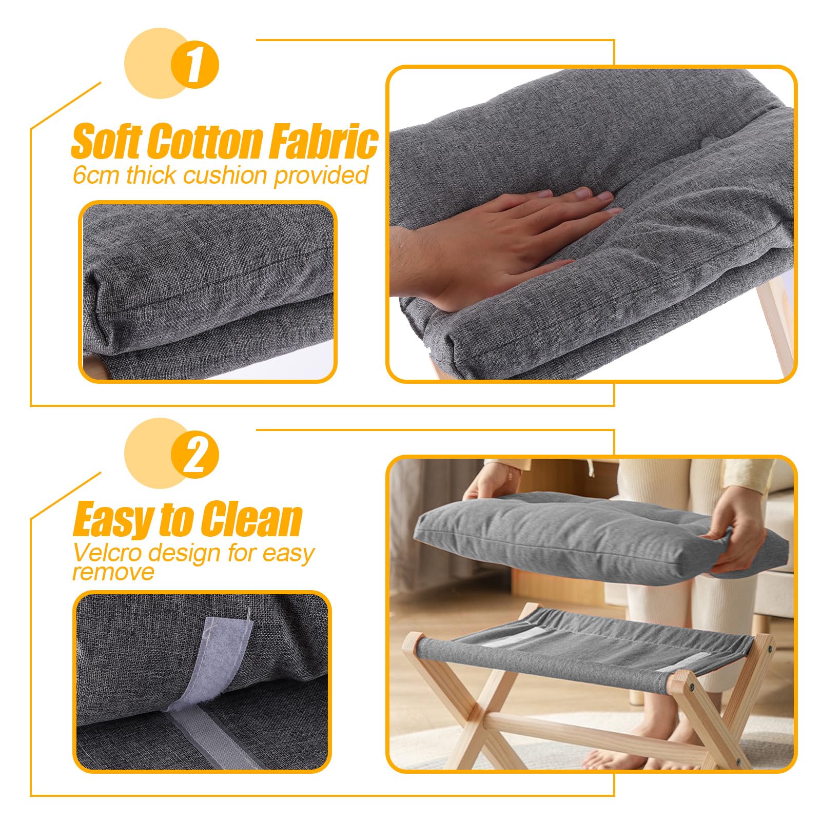 ASelected 40 cm Folding Footrest Stool - Wood Footstool for Living Room, Bedroom, Office 10