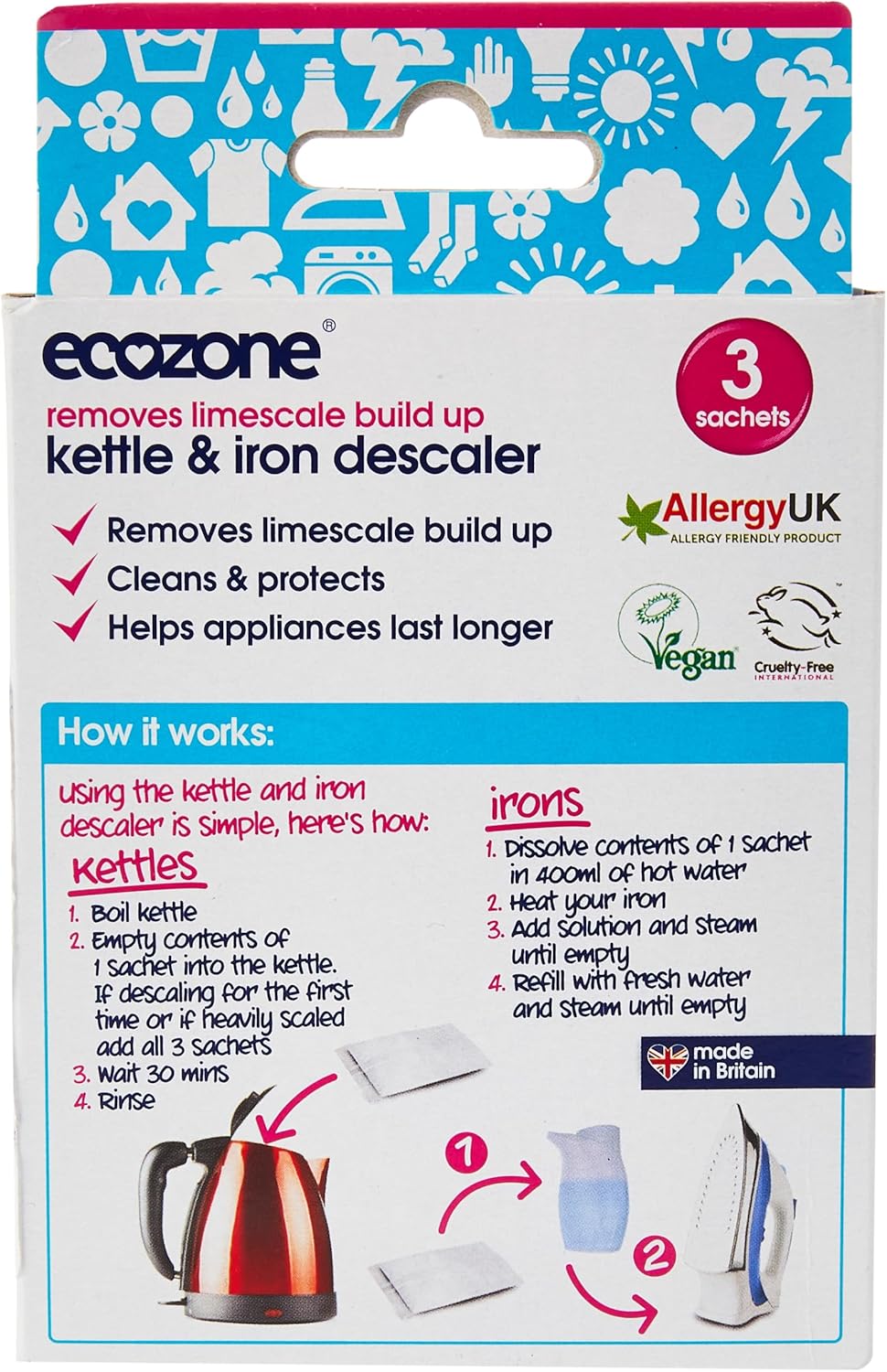 Ecozone Kettle & Iron Descaler - 3-Sachet Pack for Limescale Removal 3