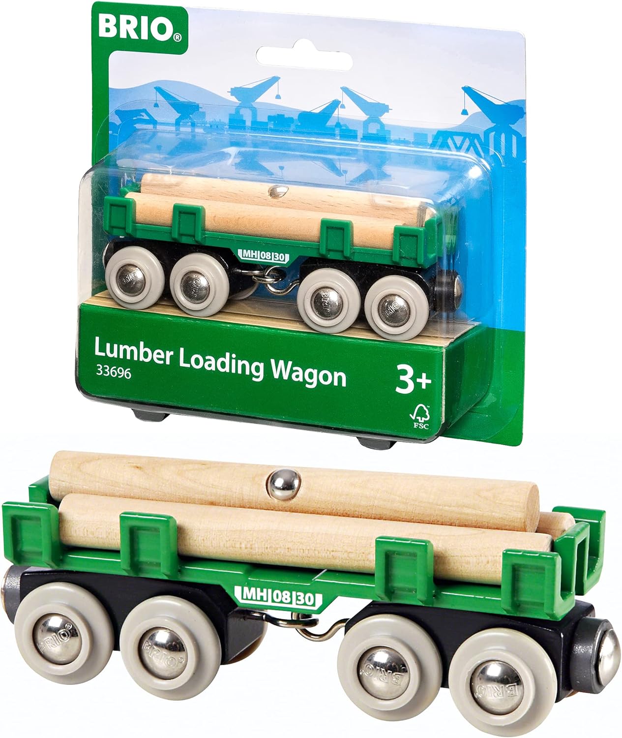 BRIO World Lumber Loading Wagon Train Set - Compatible with All BRIO Railway Sets, Age 3+