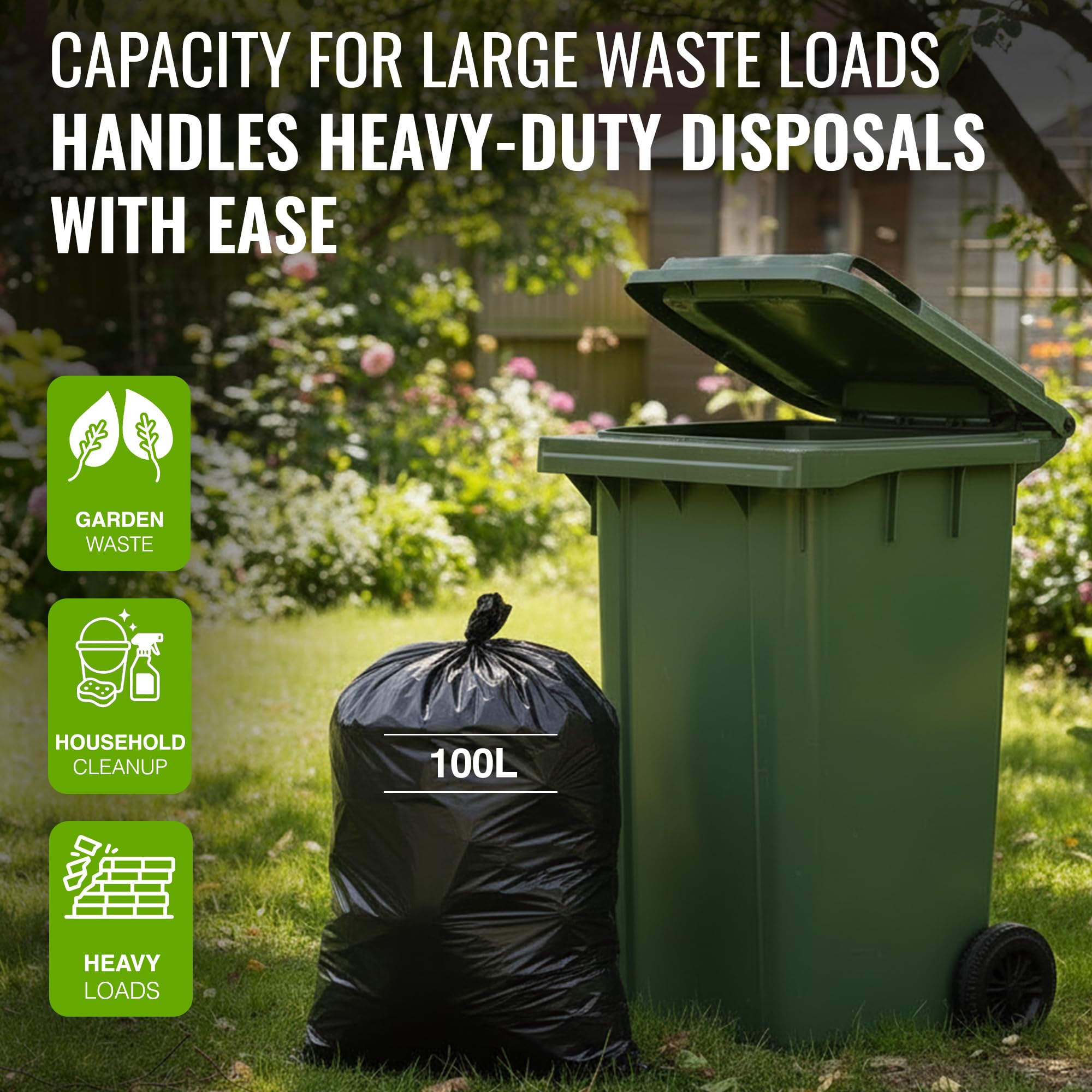 EcoBag Heavy Duty Refuse Sacks - 100L Capacity, 33μm Strength, 50 Pack | Recyclable 4