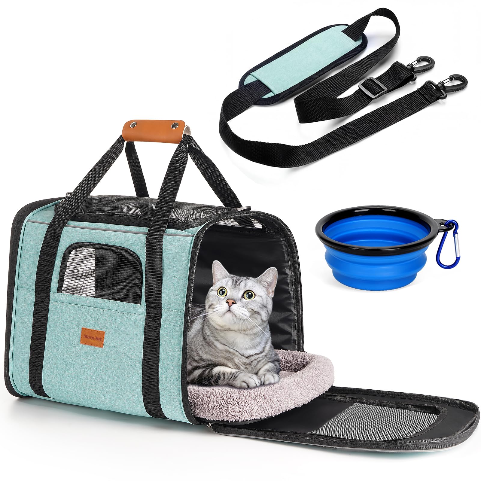 Morpilot Soft-Sided Pet Carrier - Airline Approved, Breathable, Turquoise | 47x32x36cm 1