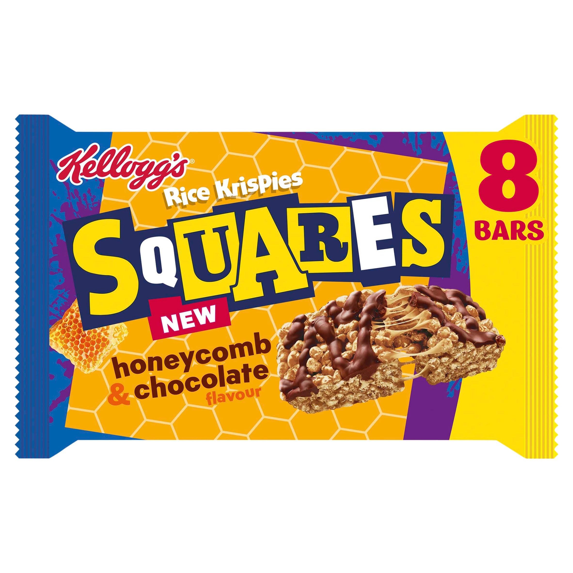 Kellogg’s Rice Krispies Squares Honeycomb & Chocolate Flavour Cereal Bars – 4 Pack
