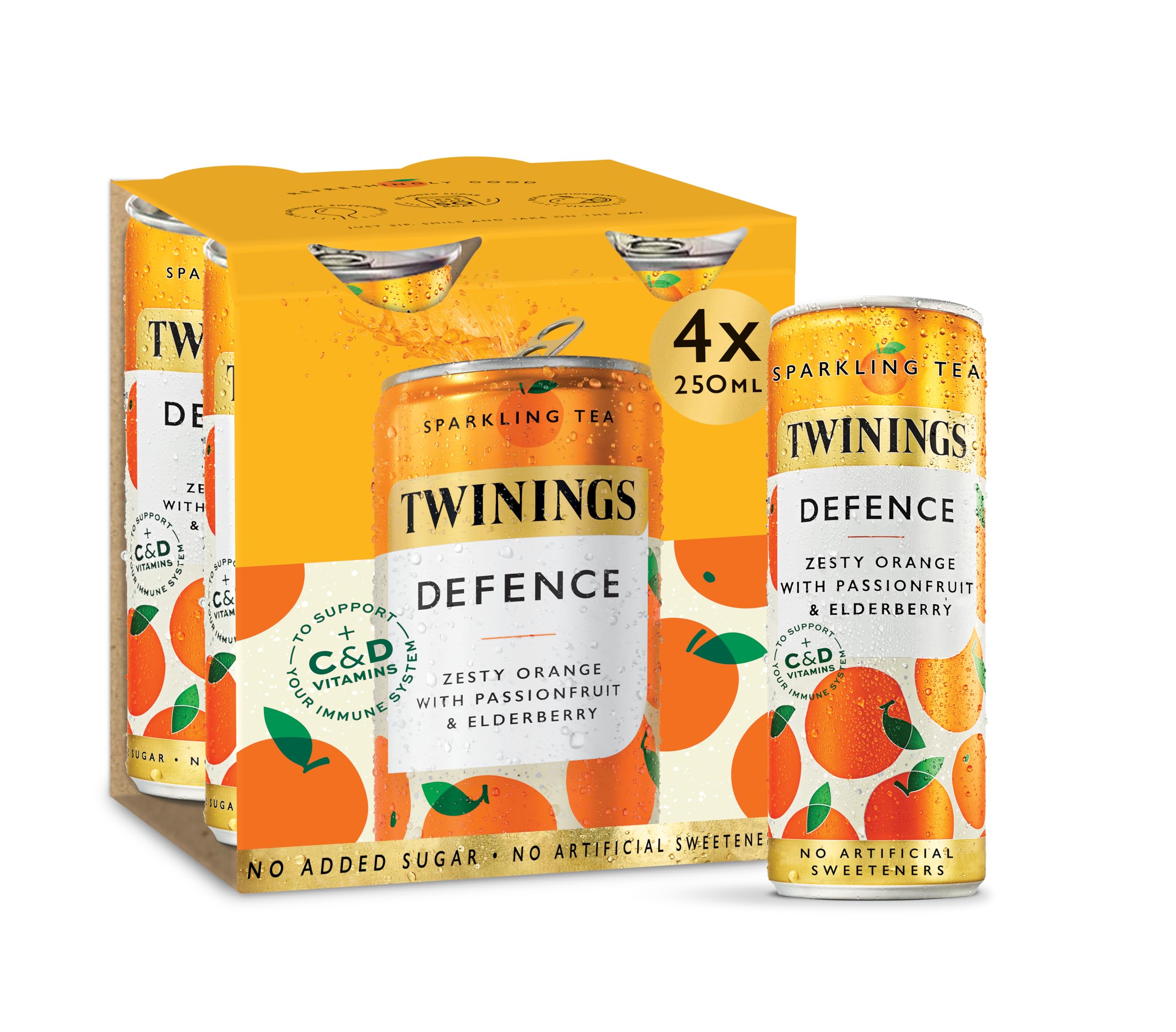 Twinings Defence - Orange and Passionfruit Flavoured Sparkling Tea - Refreshing, No Added Sugar, Vegan, Low Calorie