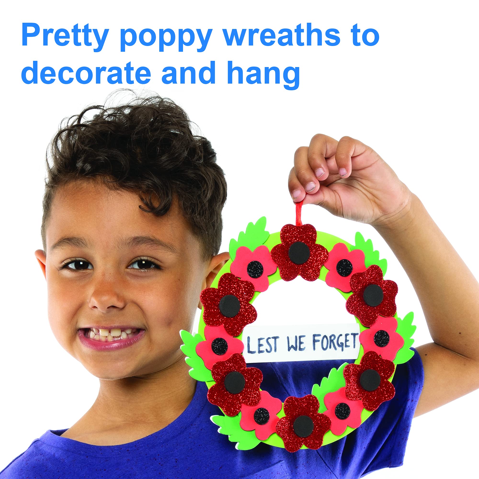 Baker Ross Poppy Wreath Kits - Pack of 3, Foam Craft Wreath Making Kit for Kids 3