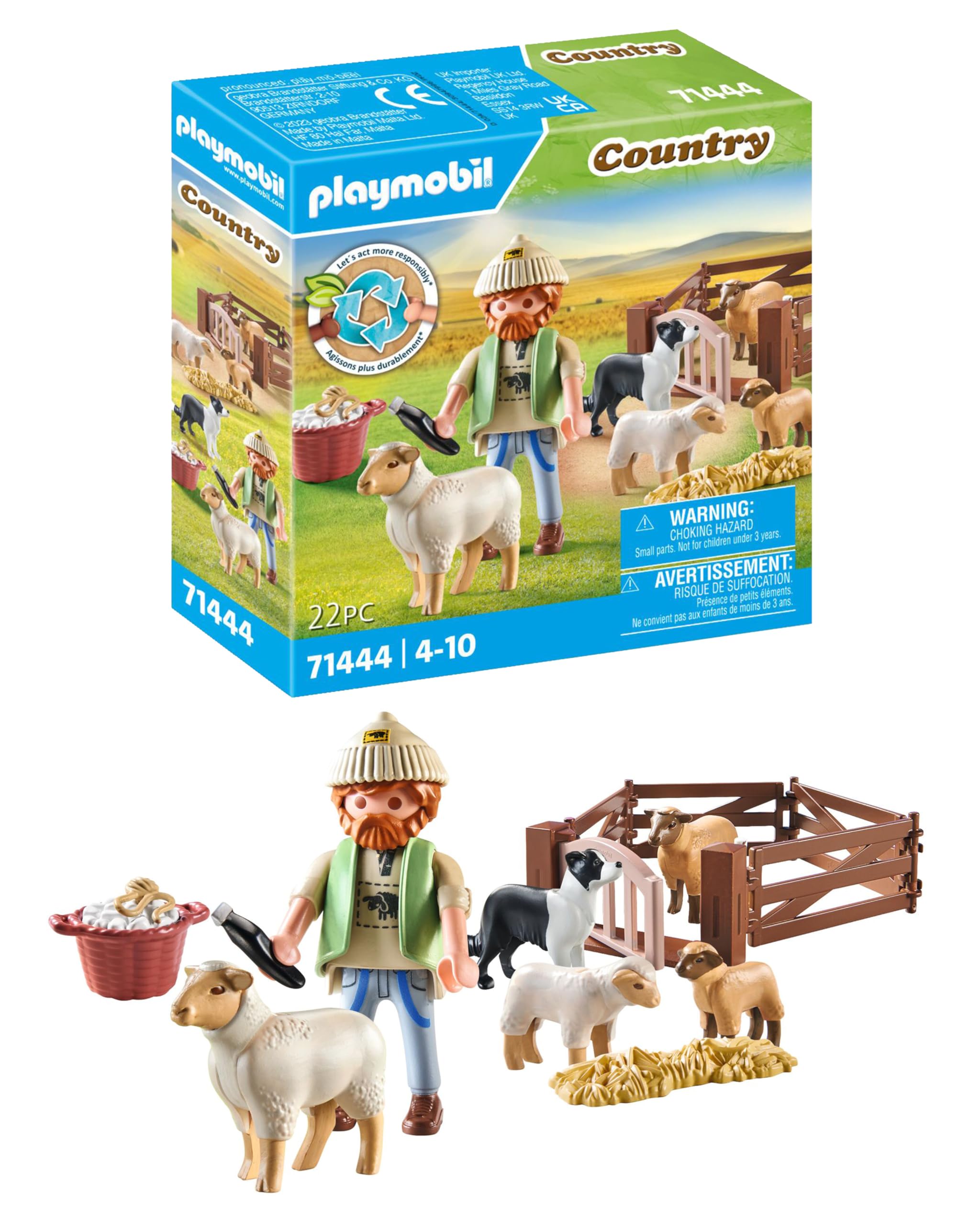 Playmobil 71444 Country: Young Shepherd with Flock of Sheep and Border Collie - Farm Playset for Kids 4+ 8