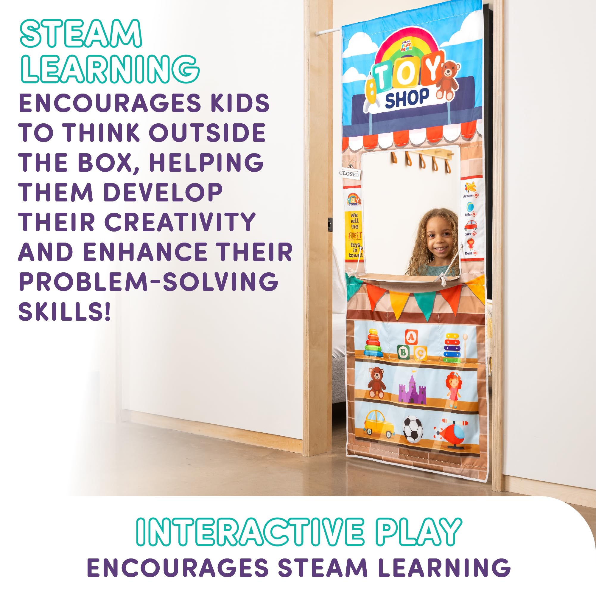 Playhouse Pop Up Play Town Hanging Doorway Toy Shop with Curtain 9