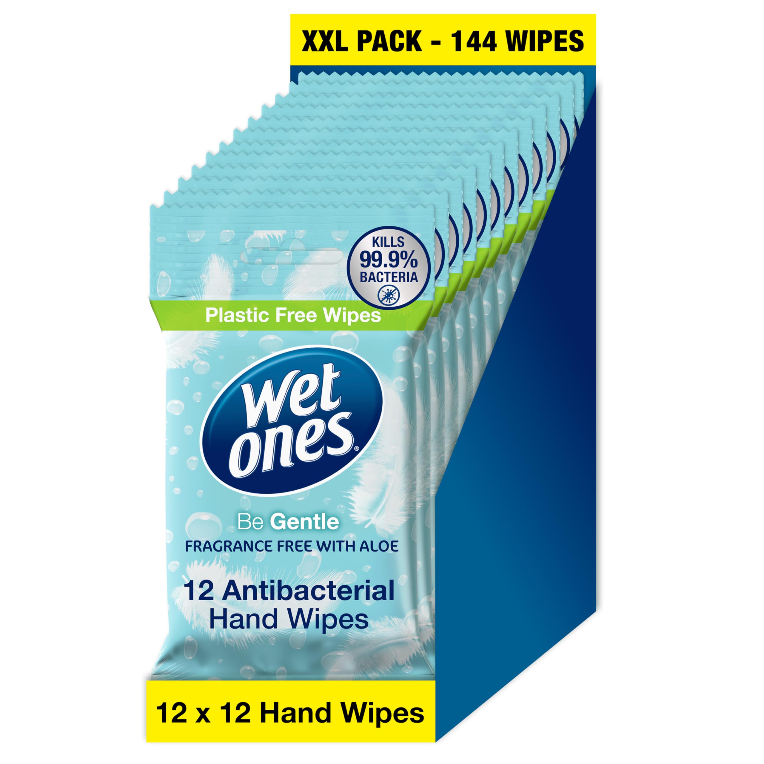 Wet Ones Antibacterial Pocket Size Hand Wipes - Plastic Free, Fragrance Free | 12 Count Pack