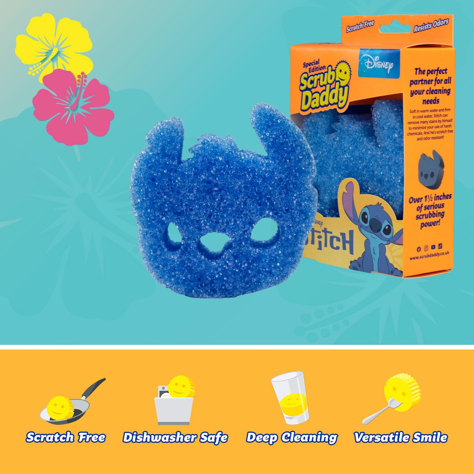 Scrub Daddy Disney Stitch FlexTexture Dish Sponge Twin Pack - Smiley Face Scourers for Kitchen & Bathroom 5