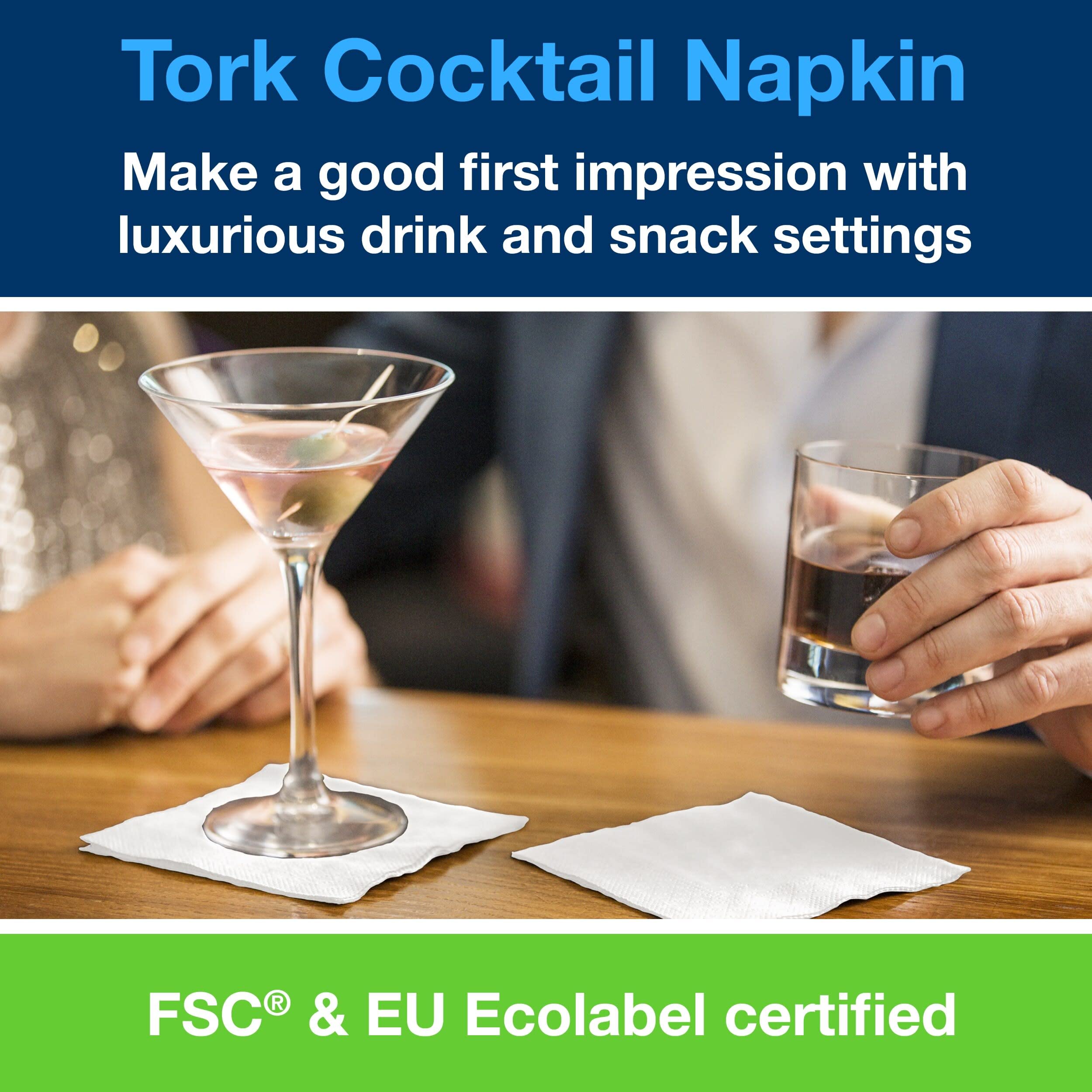Tork White 2-Ply Advanced Cocktail Napkin - Unprinted Serviette for Bars and Cafés 3