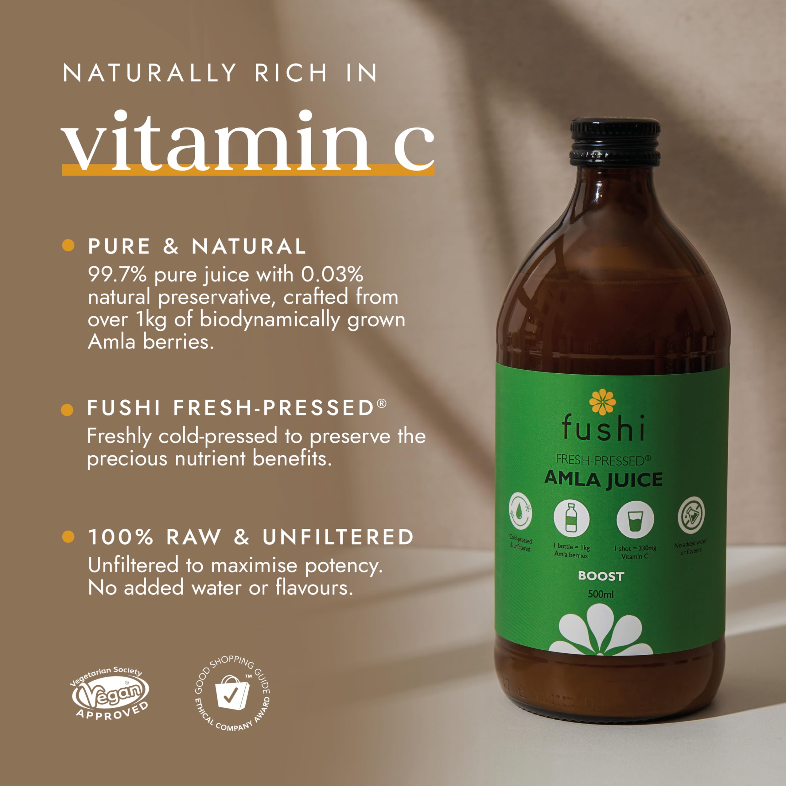 Fushi Amla Juice 500ml | Cold-Pressed Indian Gooseberry Juice | 100% Raw & Unfiltered 6