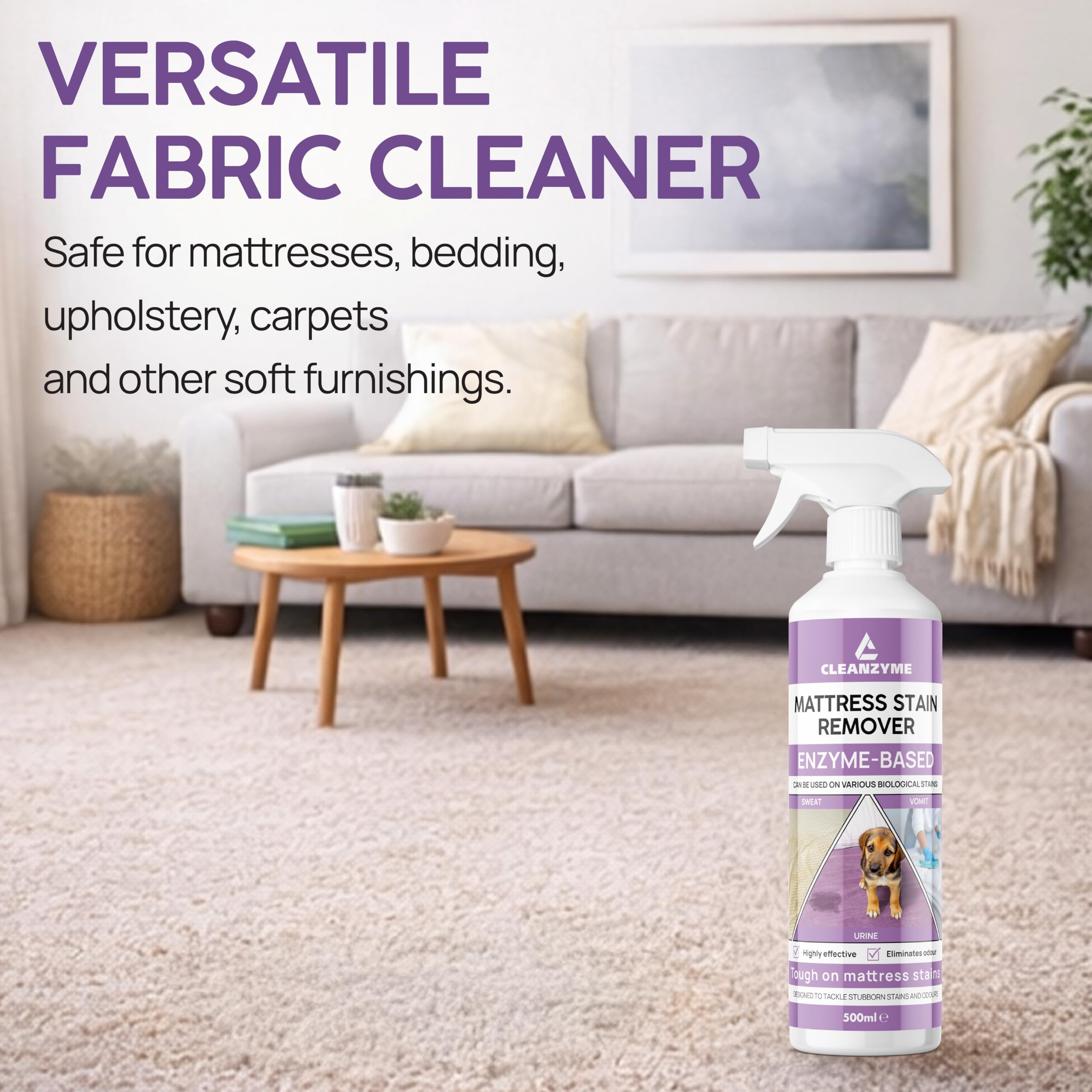 Cleanzyme Enzyme Mattress Stain Remover - Urine & Odour Eliminator | 500ml Spray Bottle | Fresh Scent 6