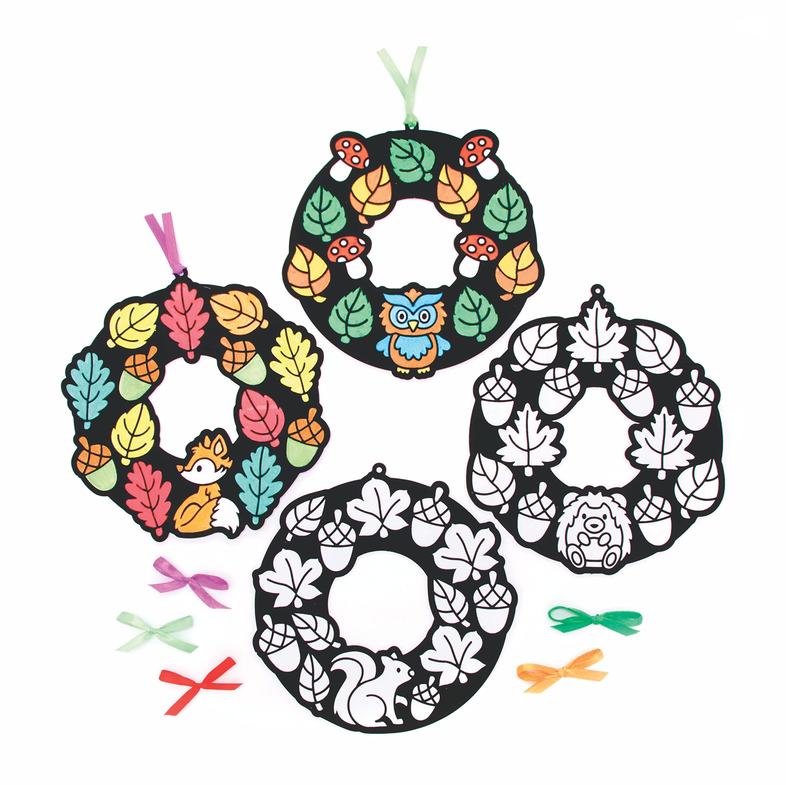 Baker Ross Autumn Colour-in Wreaths Craft Kit - Pack of 10, Creative Arts & Crafts Activity for Kids