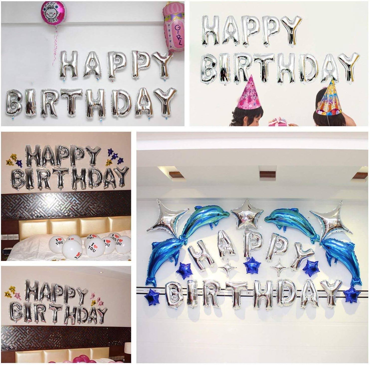 TONIFUL Silver Happy Birthday Balloons Banner, 16 Inch Foil Letter Balloons Party Decoration (15 Pcs) 6