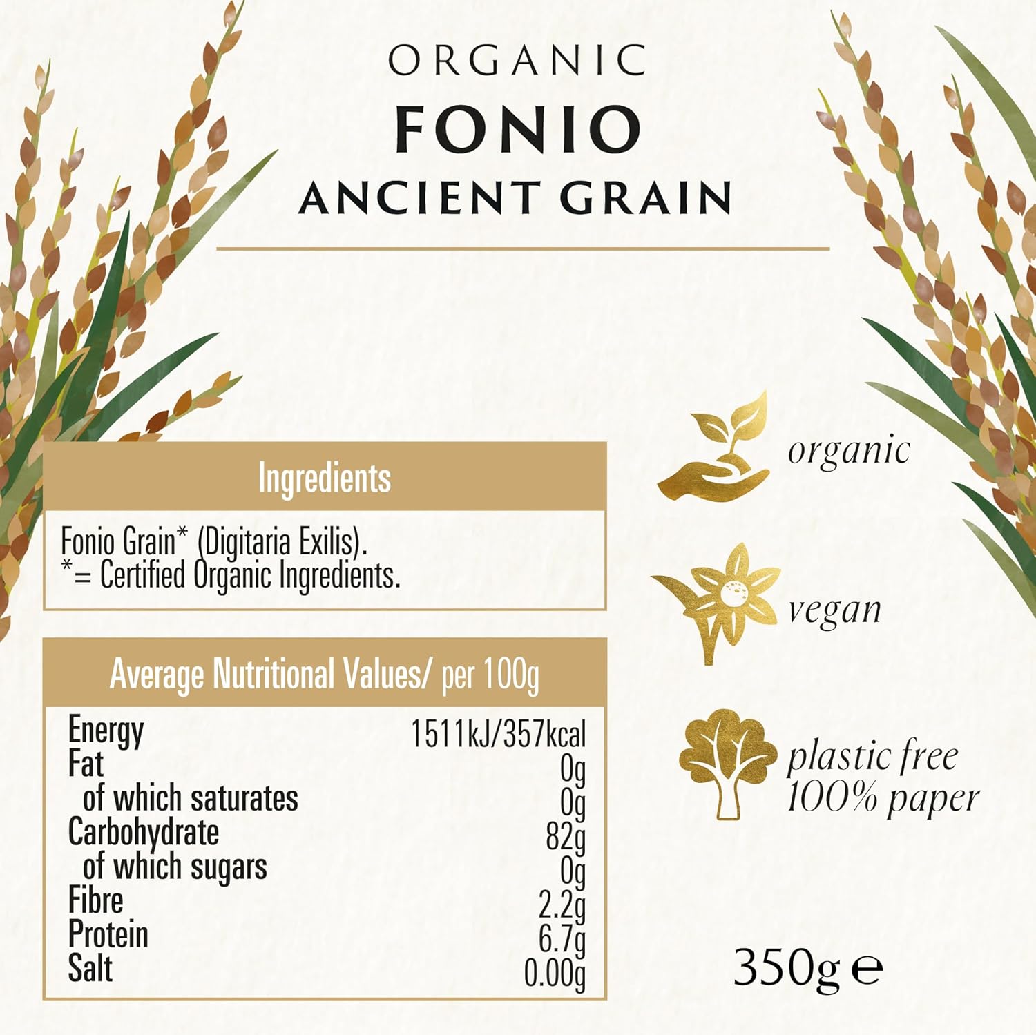 Biona Organic Fonio Grain, 350g - Gluten-Free, Low GI Ancient Grain Alternative to Rice & Quinoa