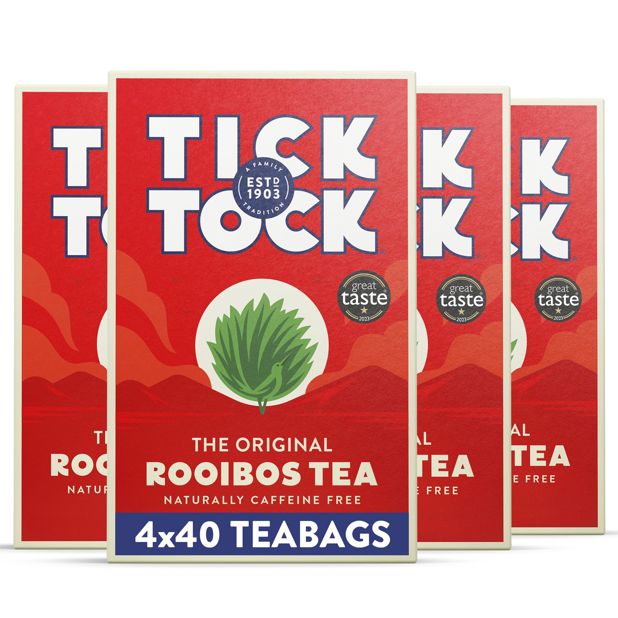 Tick Tock Caffeine-Free Rooibos Tea - 160 Teabags (4 x 40 Pack) | Antioxidant Rich