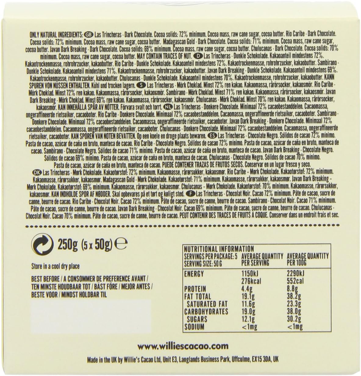 Willie's Cacao 5 Wonders of the World - 5 x 50g Single Estate Dark Chocolate Bars in Gift Box (250g) 7