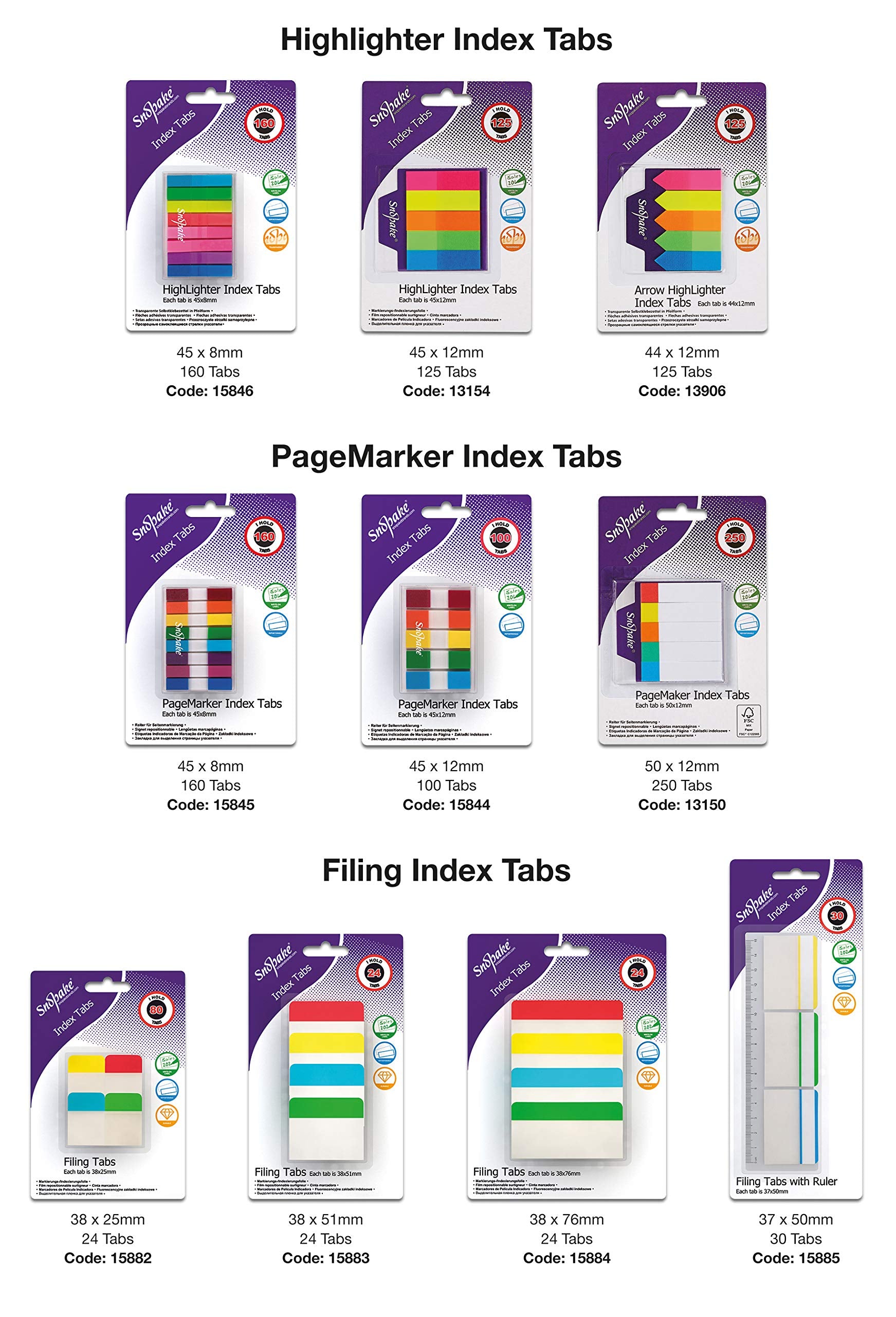 Snopake Transparent Arrow Index Tab Highlighters - 125 Tabs, 44 x 12mm | Assorted Colors 2