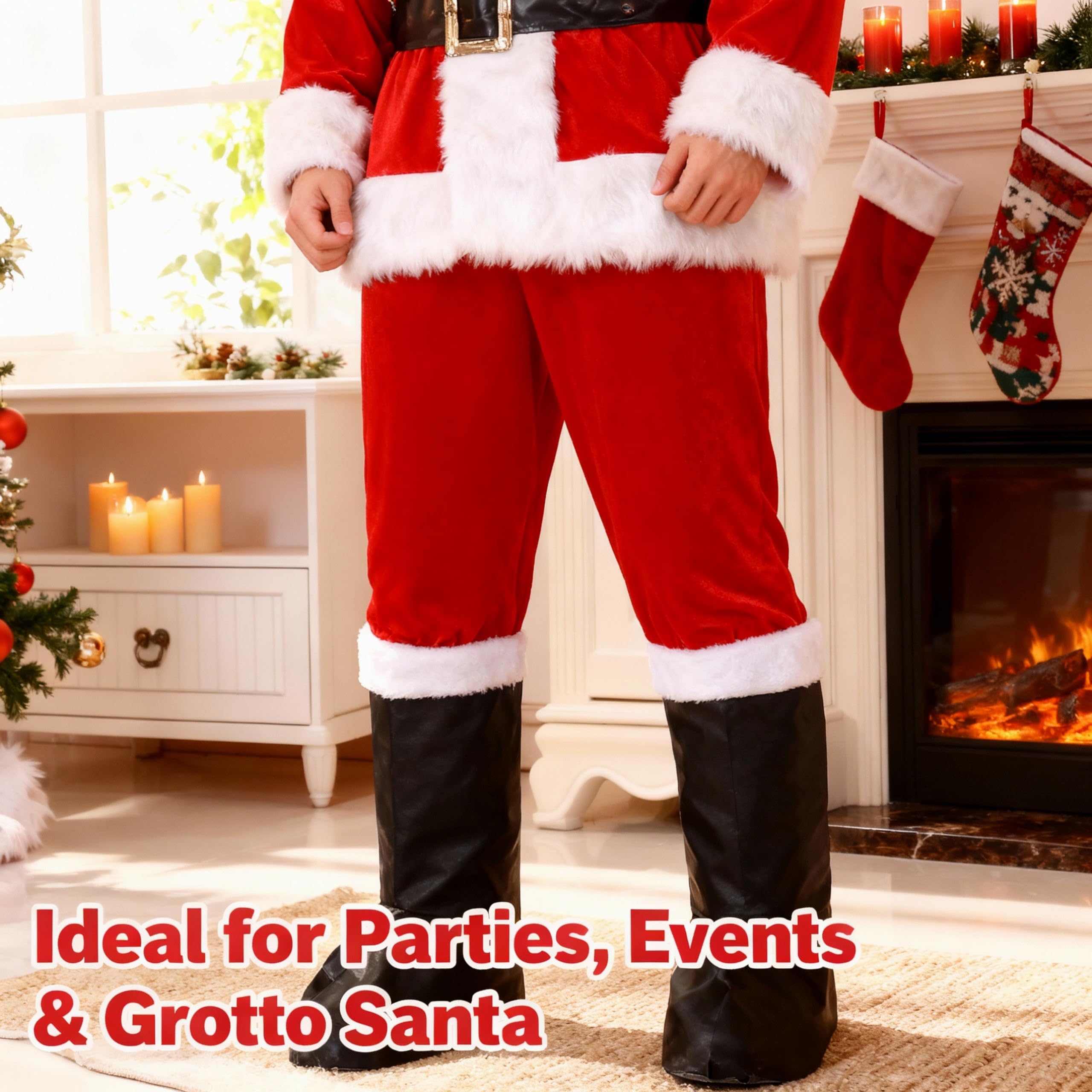 SHATCHI Santa Christmas Fancy Dress Boot Covers with Fur Trim 9