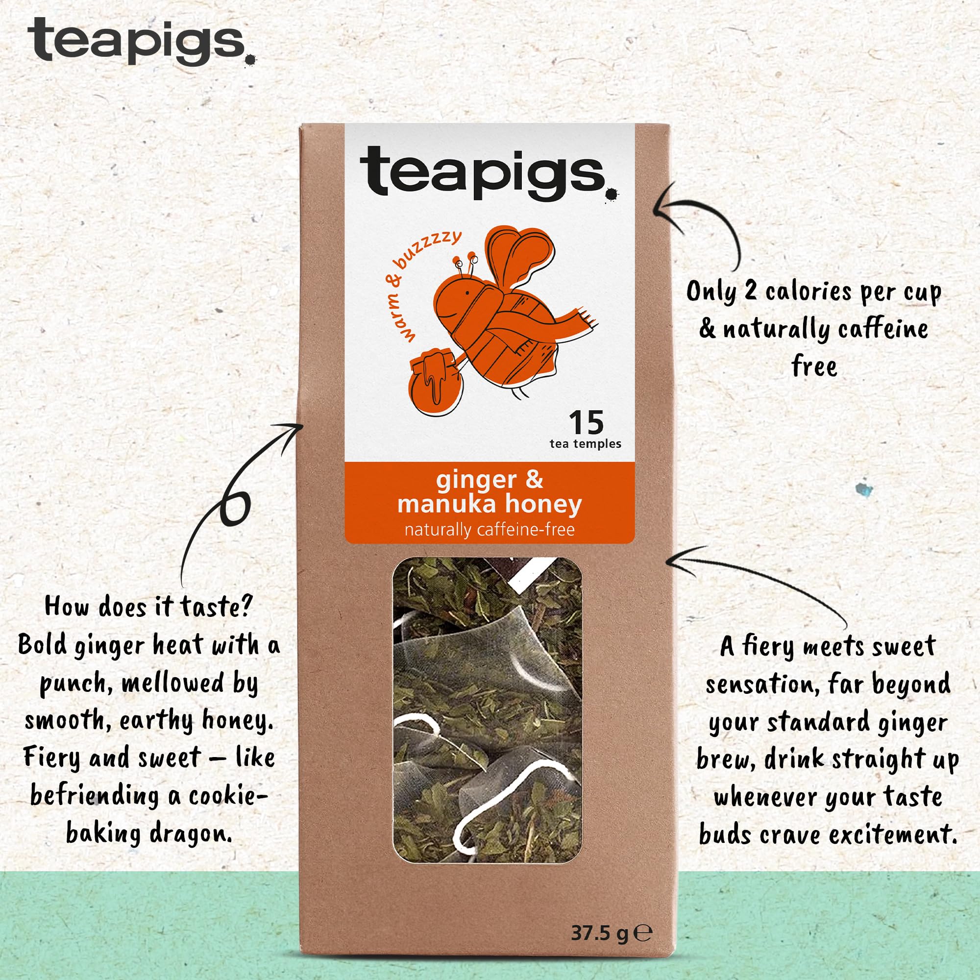 teapigs Ginger & Manuka Honey Tea - Caffeine-Free Herbal Tea Bags 6