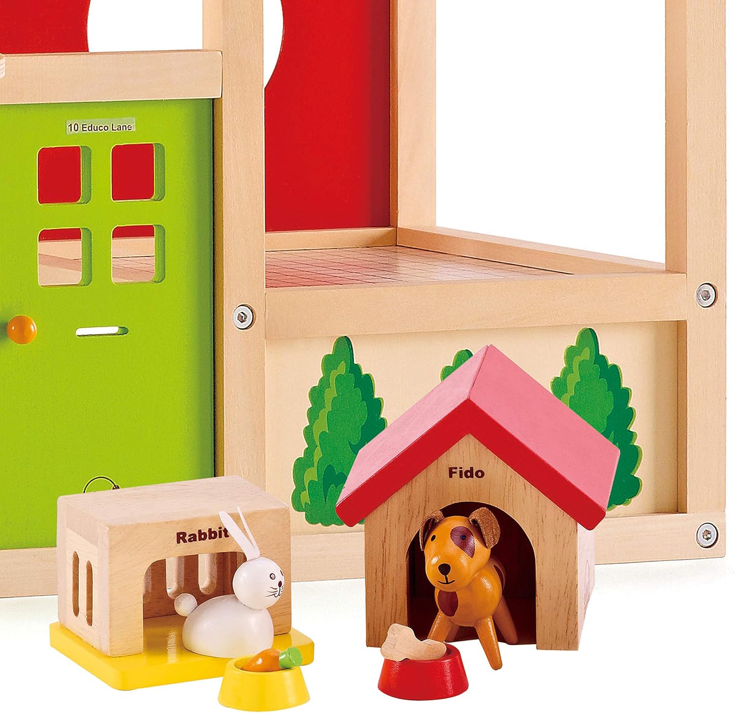 Hape Family Pets Wooden Playset - Dog, Cat, Bunny with Homes & Food Bowls for 3+ Years 6