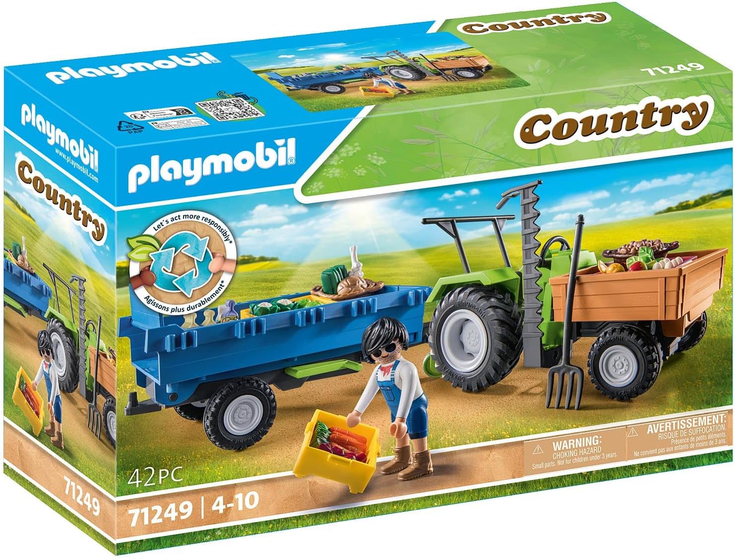 Playmobil Country Harvester Tractor with Trailer and Transport Boxes - Farm Playset for Kids 4+ 5