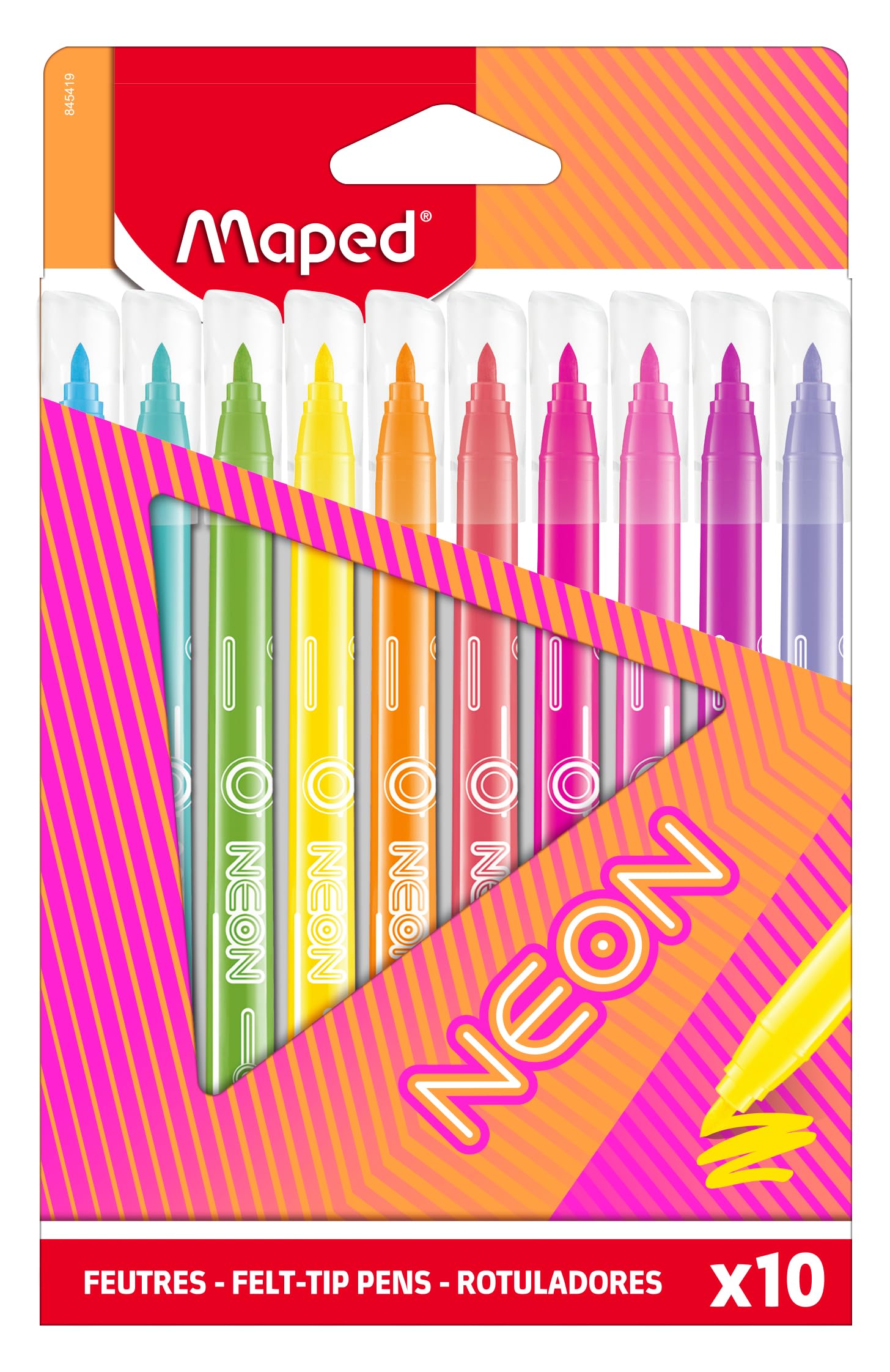 Maped NEON Colouring Felt Pens - Box of 10 with Pointed 2.8mm Tip | Bright Neon Colors 1