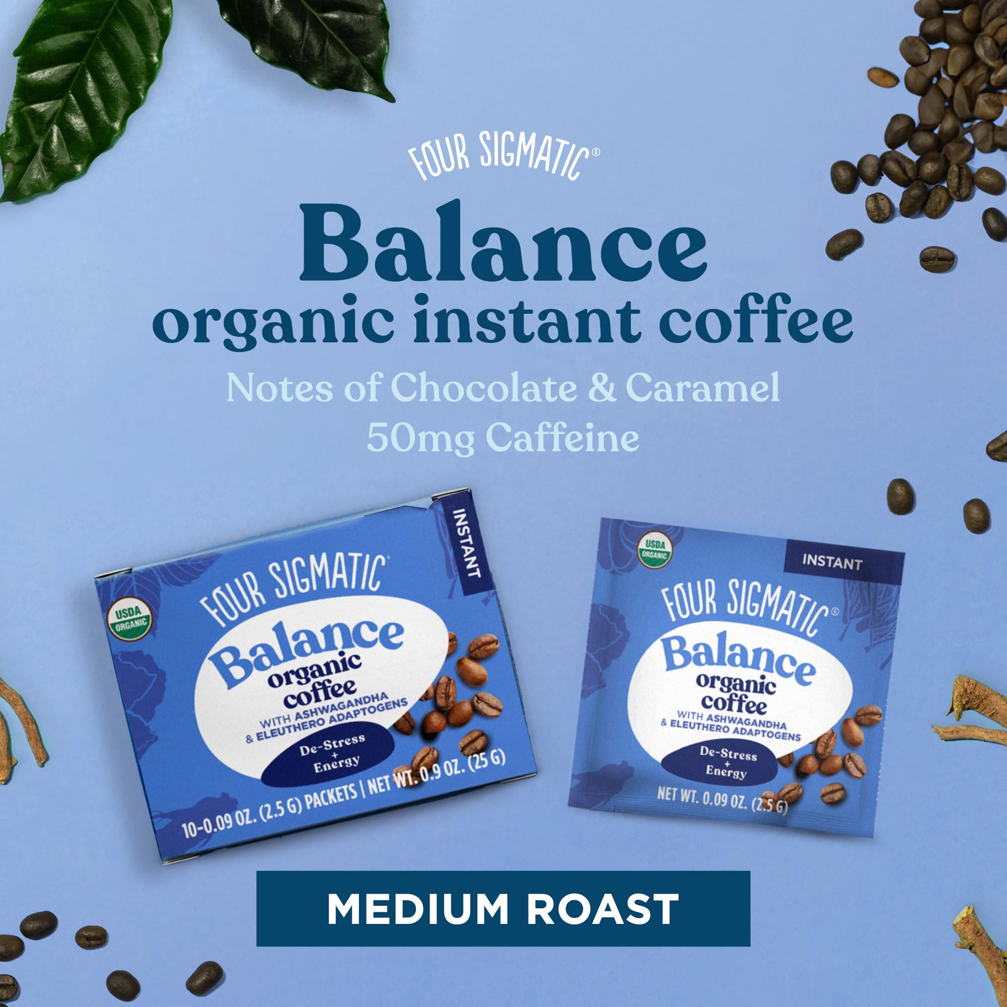 Four Sigmatic Organic Instant Adaptogen Coffee Medium Roast - 10 Servings, 50mg Caffeine 6