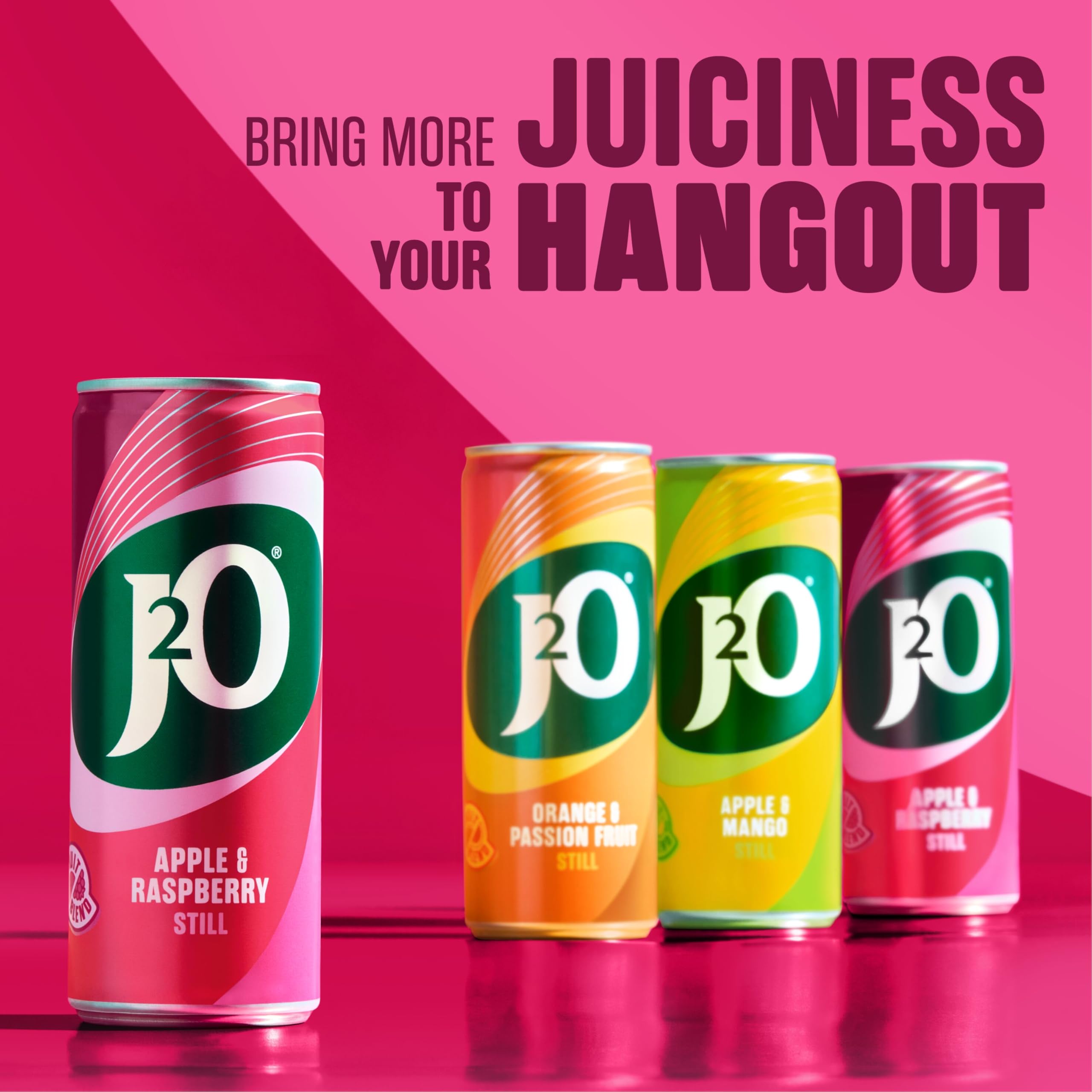 J2O Apple & Raspberry Flavoured Fruit Drink Cans - 4 x 250ml 11