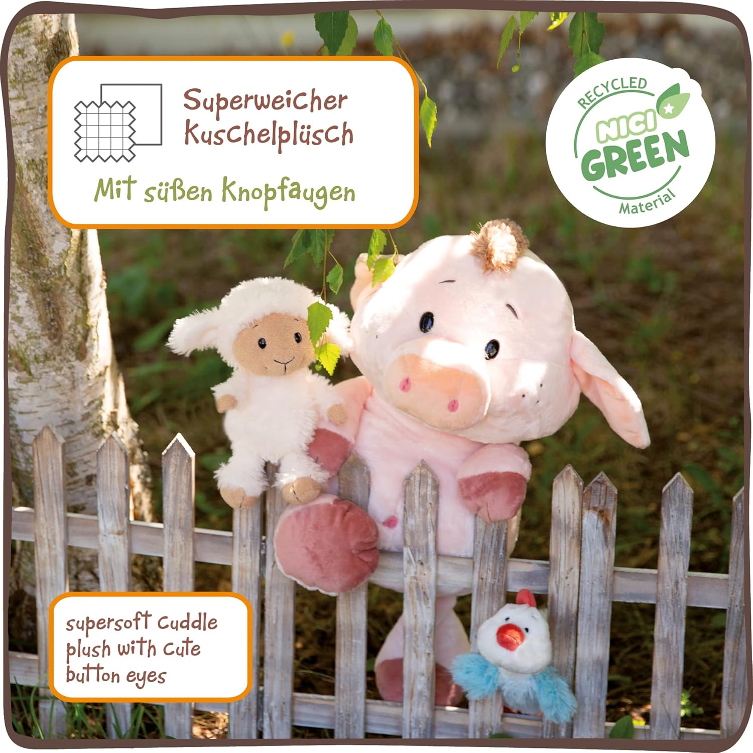 NICI Pigwick Soft Toy - 22 cm Pink Plush Pig from Farm Friends Collection 6