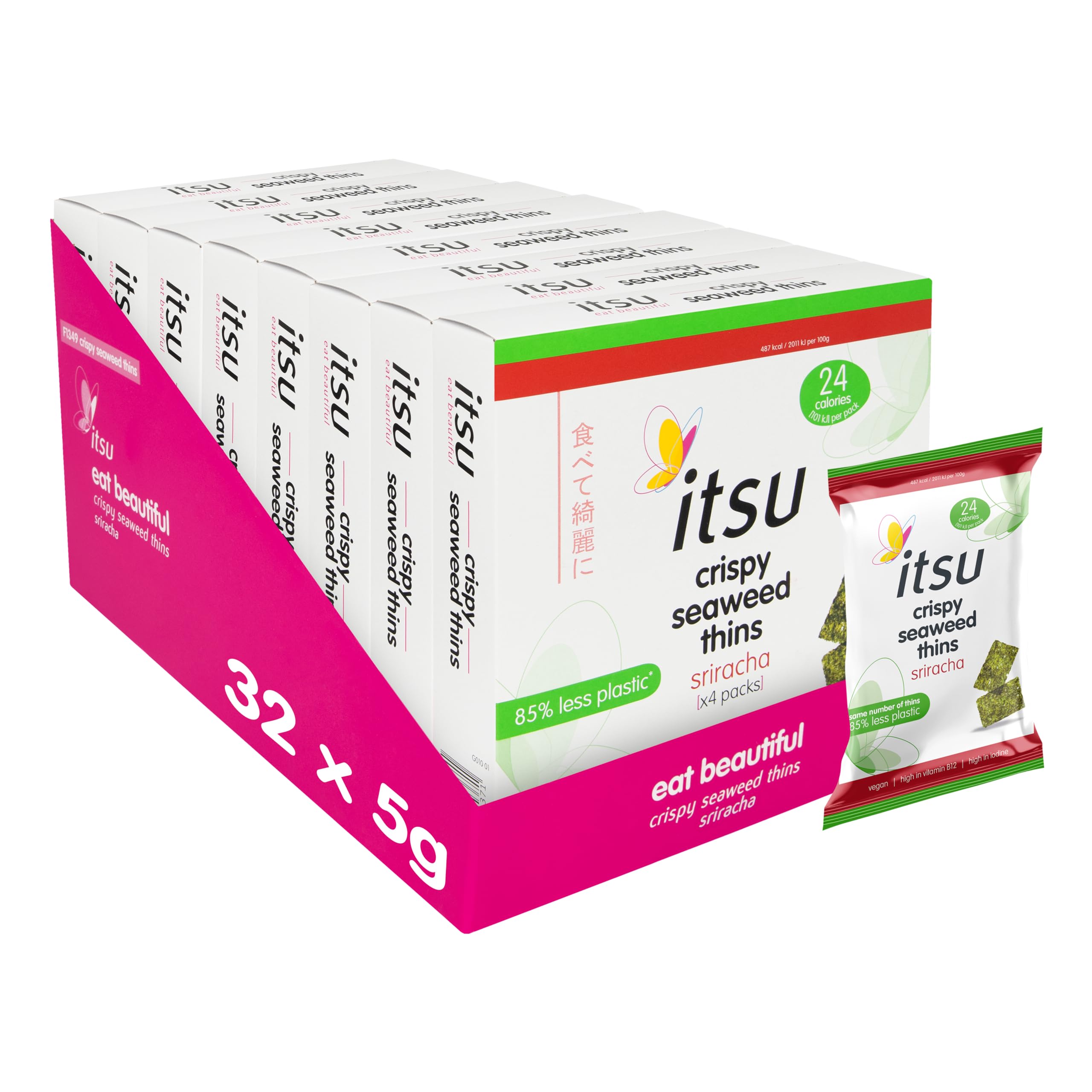 itsu Seaweed Thins Sriracha Seasoned - 32 Pack of 5g Crispy Vegan Snacks | Low Calorie 2