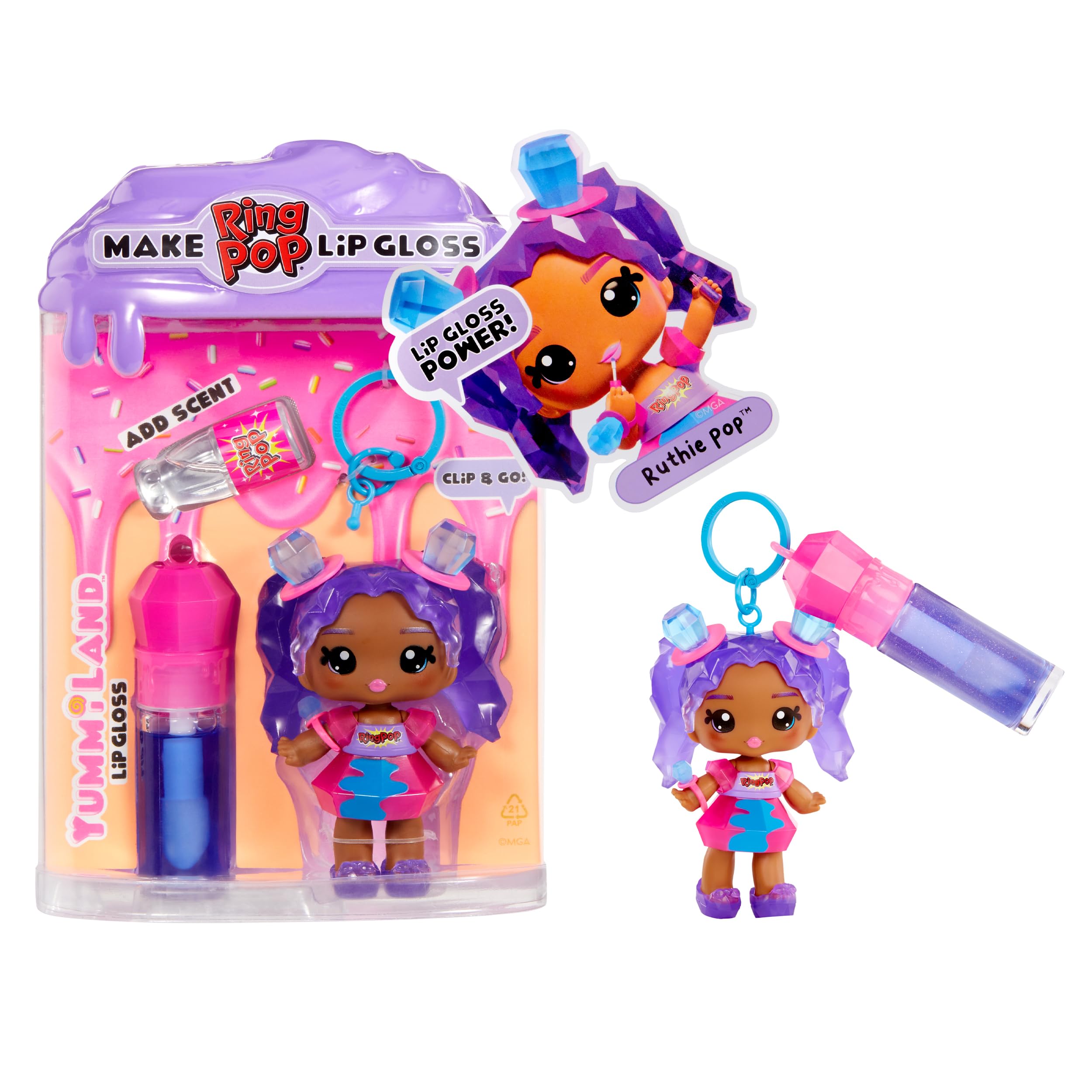 Yummiland x Ring Pop Ruthie Pop Doll - DIY Lip Gloss Playset with Keychain, Ages4+ 6