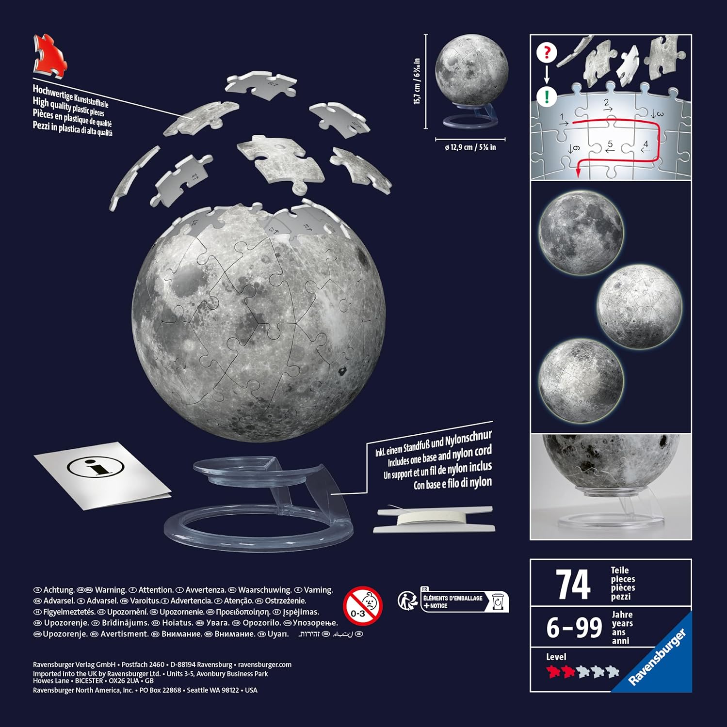 Ravensburger Glow in the Dark Moon 3D Puzzle - 72-Piece Educational Toy for Ages 6+ 7