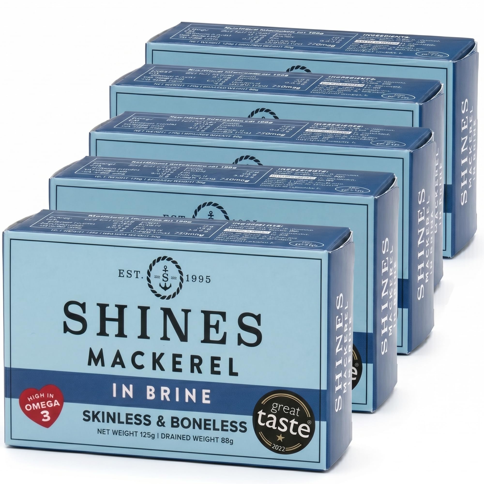 Shines Wild Mackerel in Brine - Skinless & Boneless, Low Salt | 5 Pack (125g Each) 1