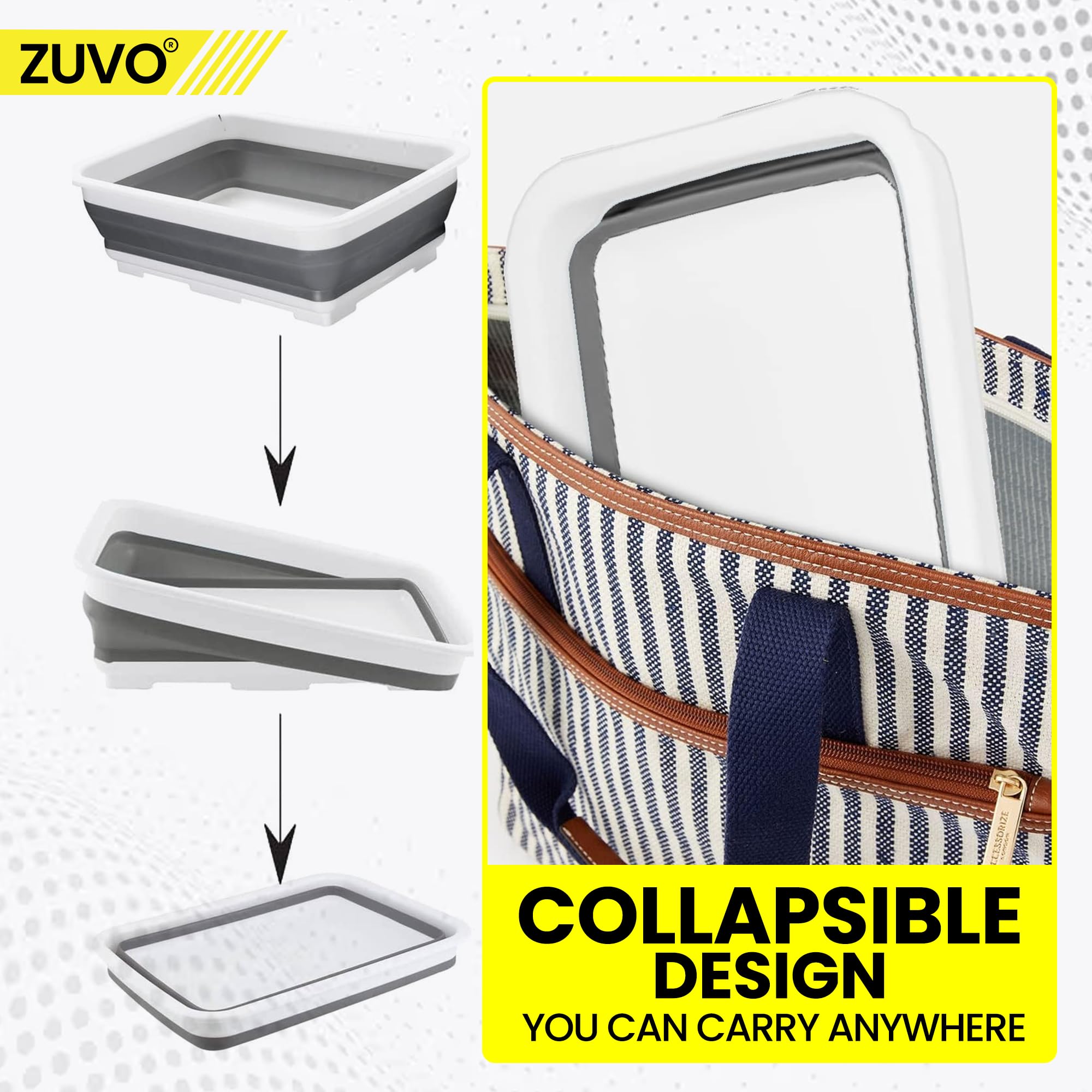 Zuvo - Collapsible Washing Up Bowl 10L Laundry Basket for Sink 7
